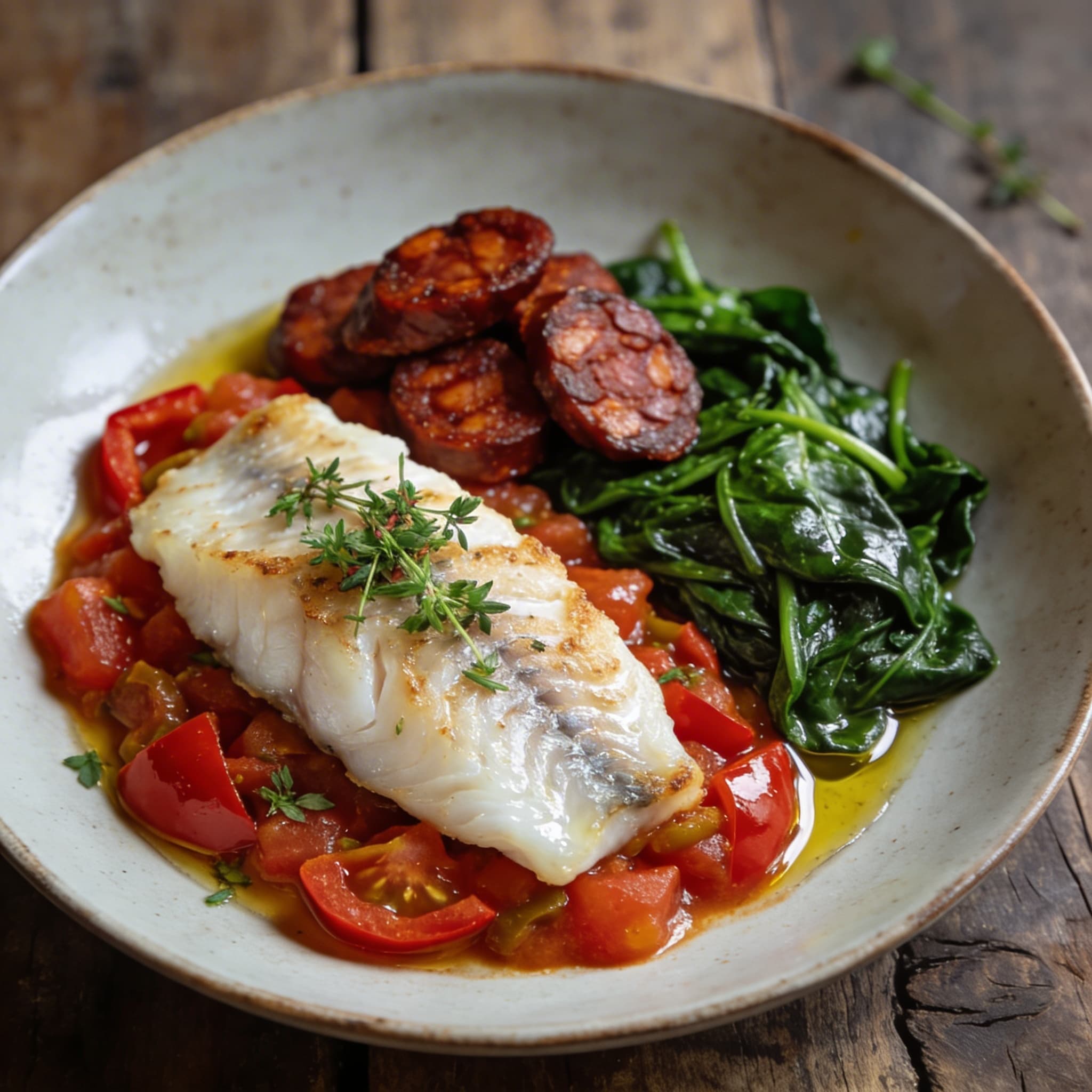 Skrei mit Chorizo-Spinat