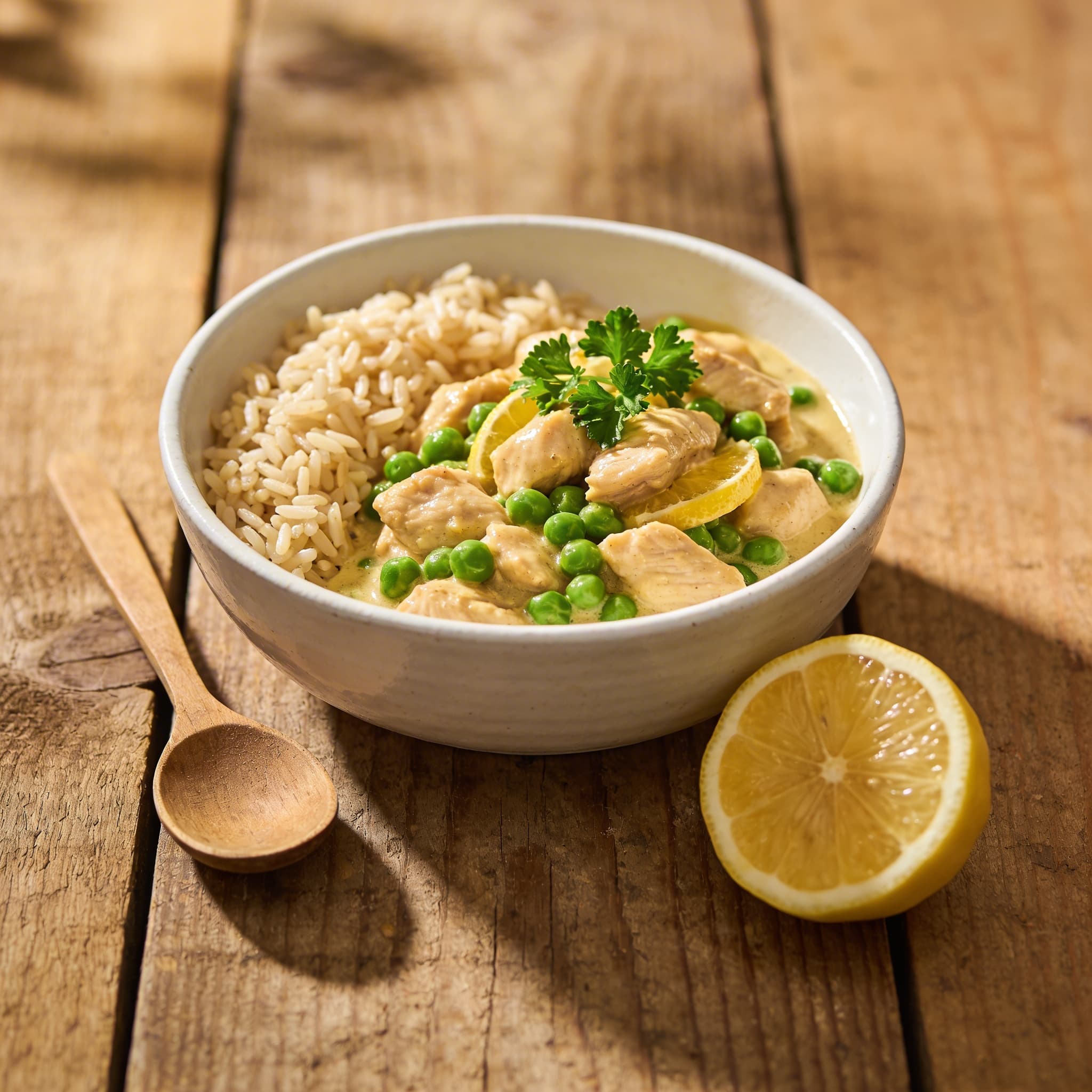 Mageres Putengulasch mit Erbsen