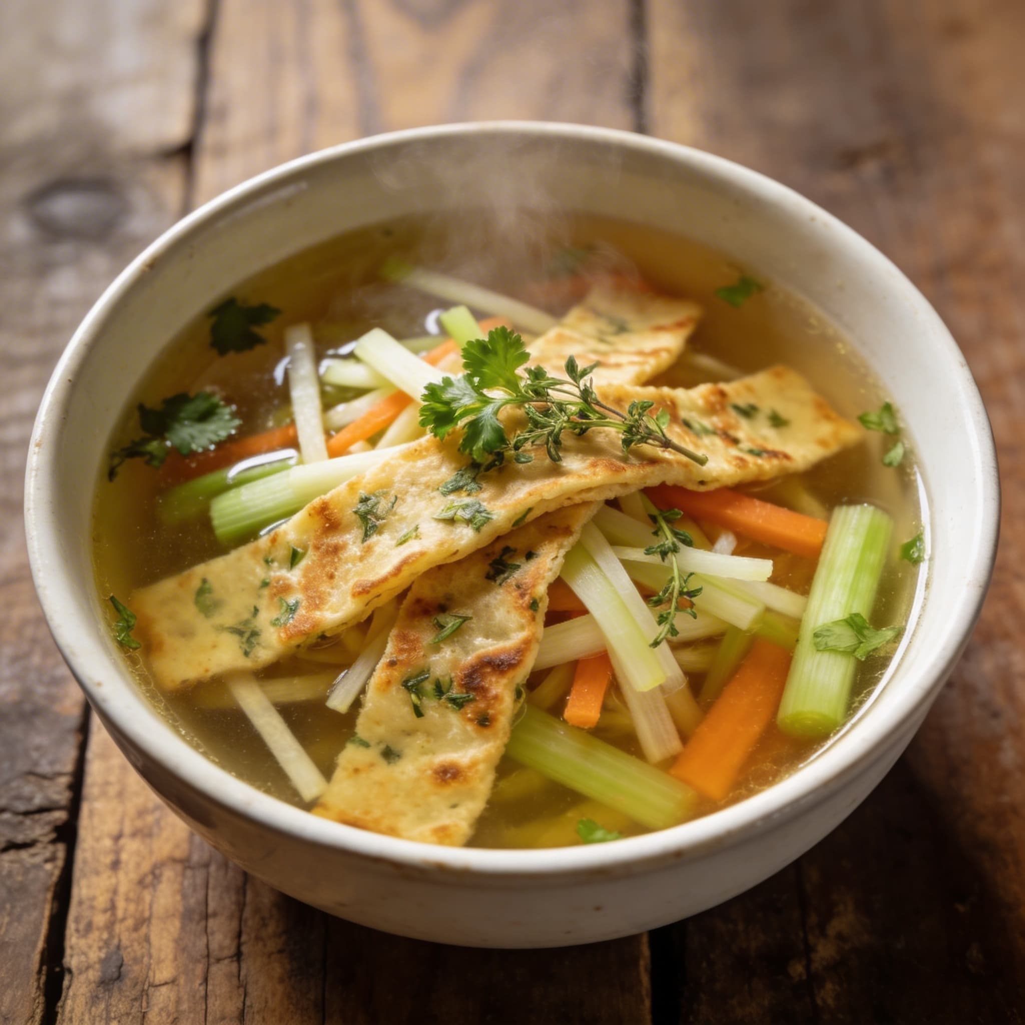 Klare Gemüsebrühe mit Kräuterflädle