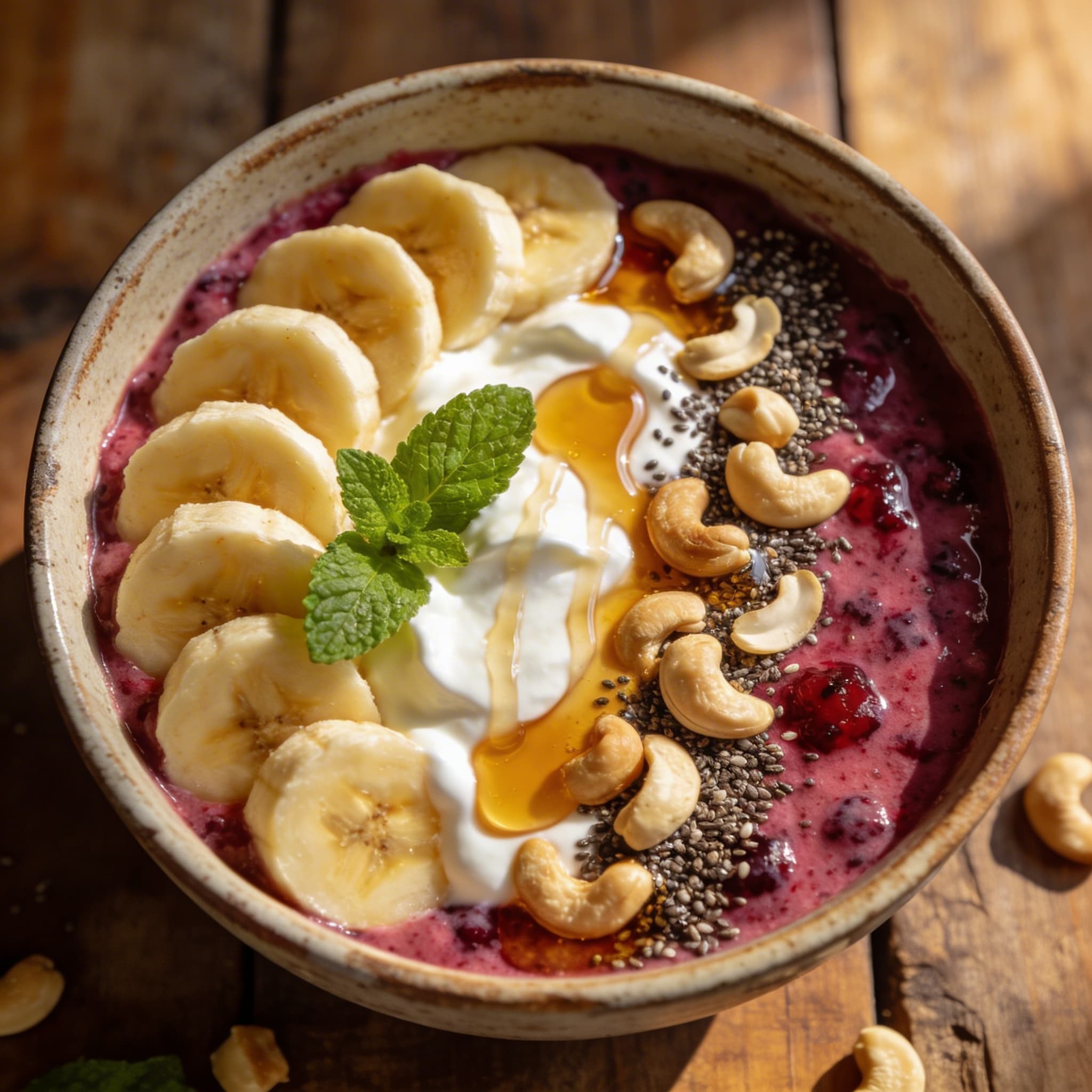 Beeren-Joghurt mit Bananenscheiben