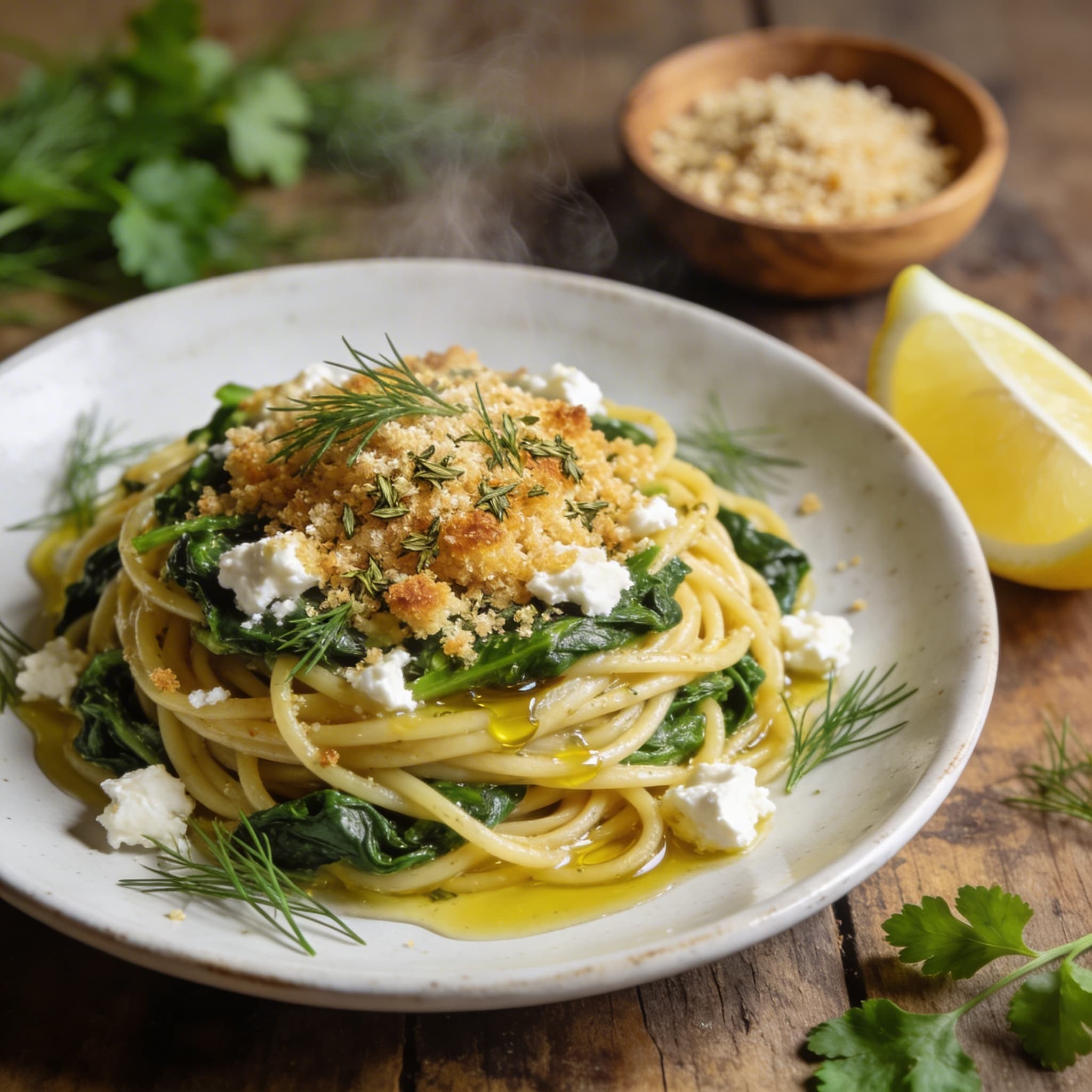 Mediterrane Spanakopita Spaghetti