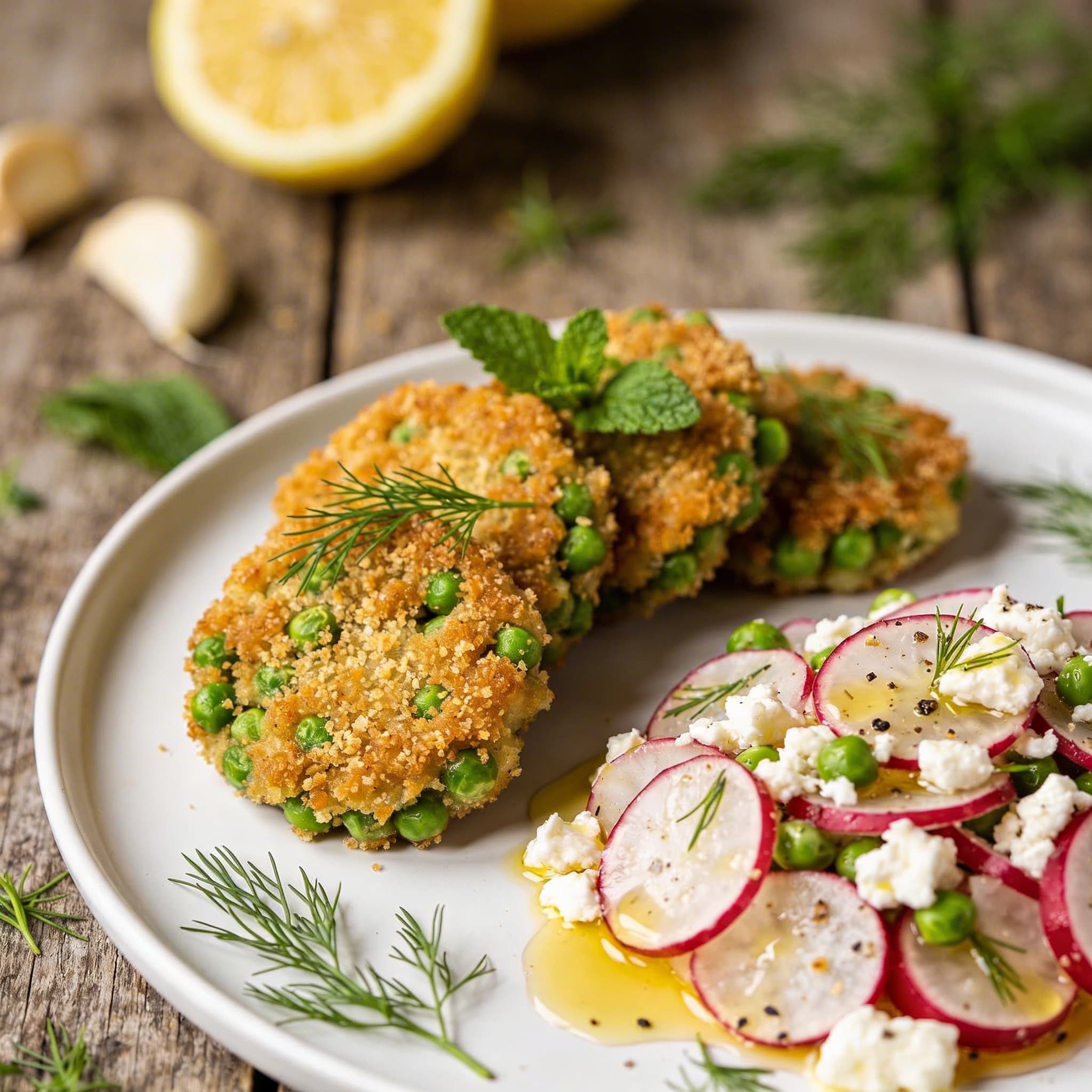 Erbsen-Fritters mit Radieschensalat