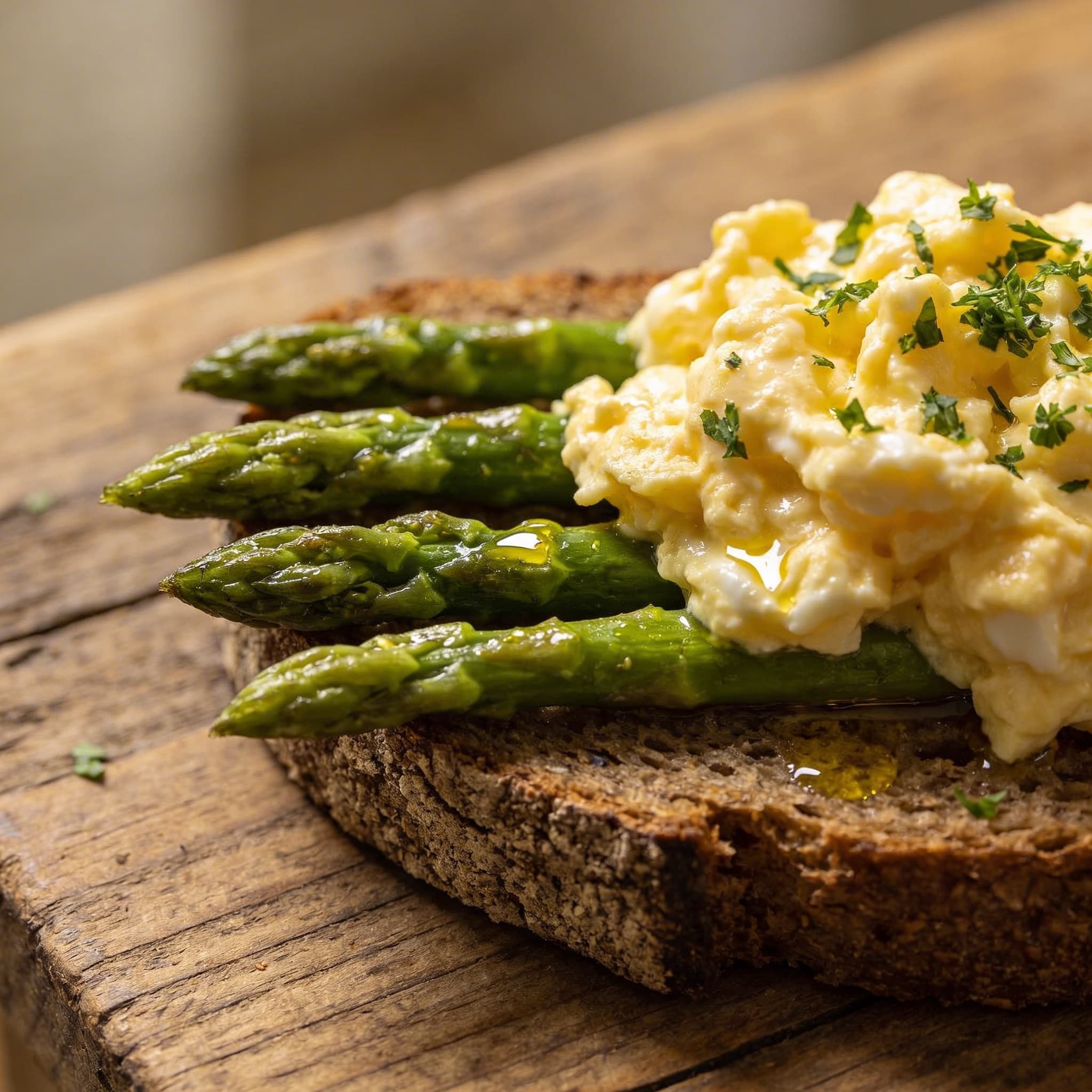 Deftiges Rührei mit Spargel