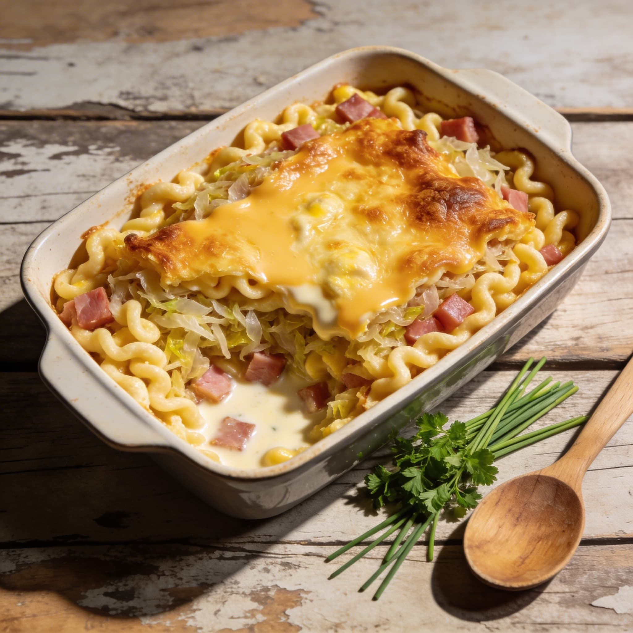 Spätzle-Krauts-Auflauf mit Schinken