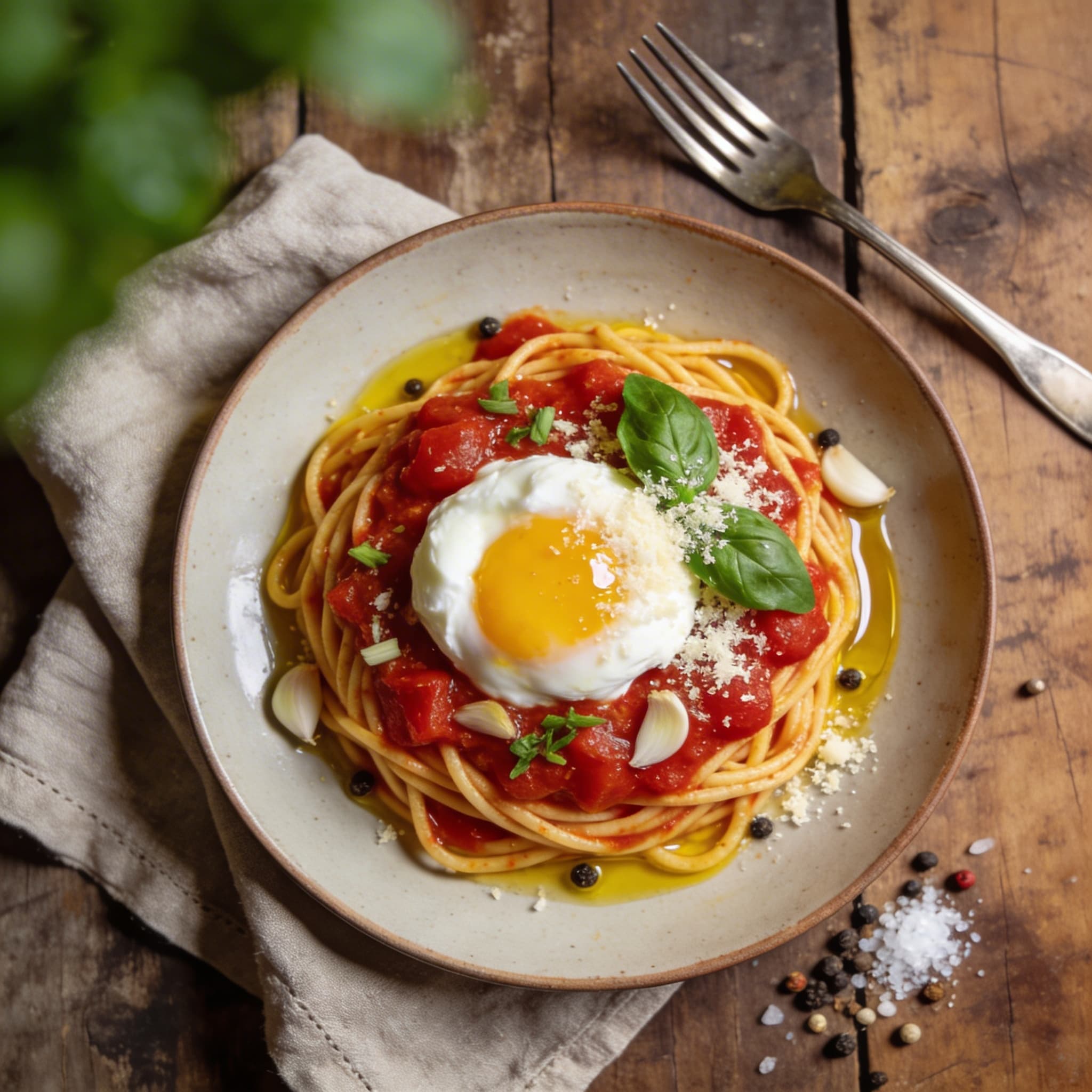 Spaghetti mit pochiertem Ei