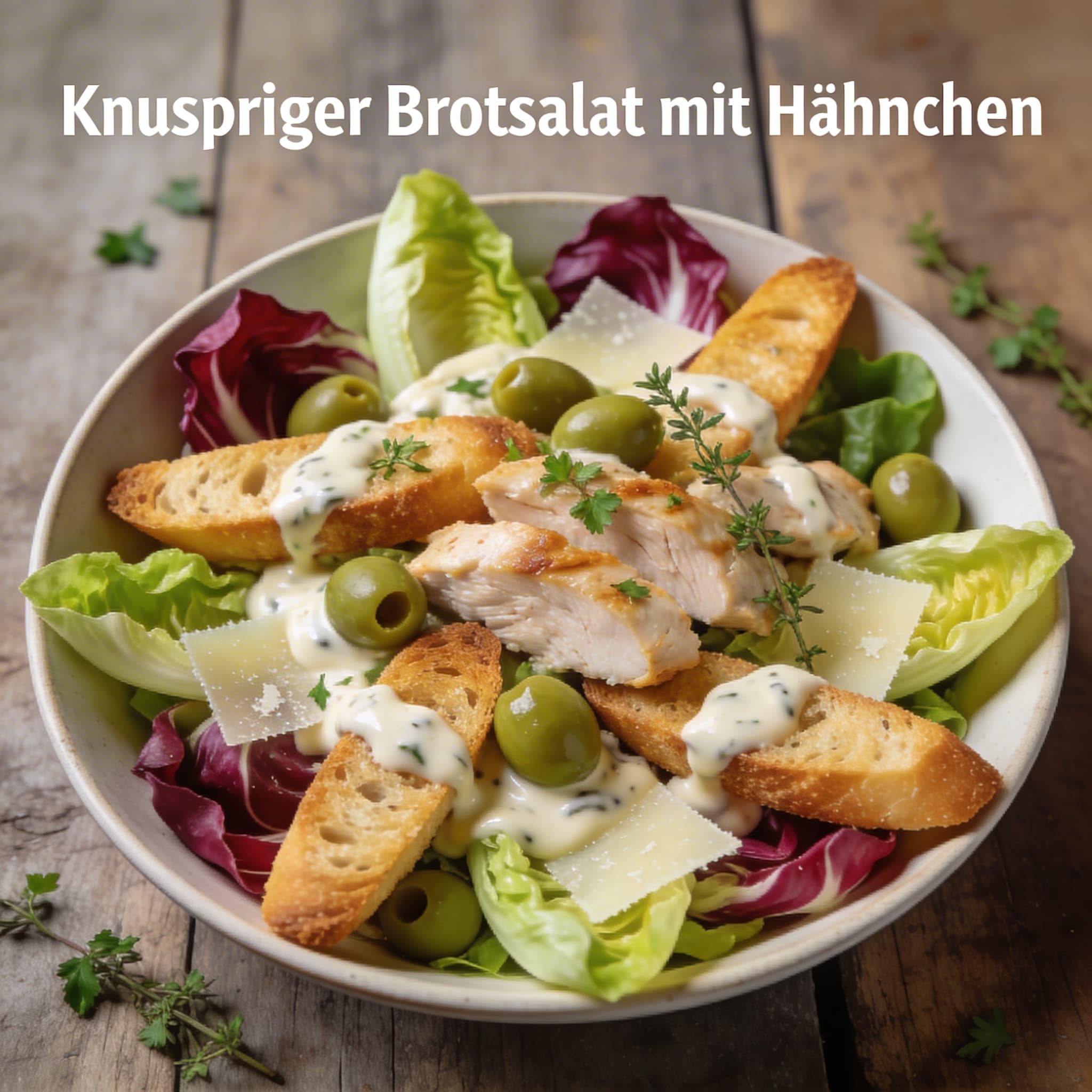 Knuspriger Brotsalat mit Hähnchen