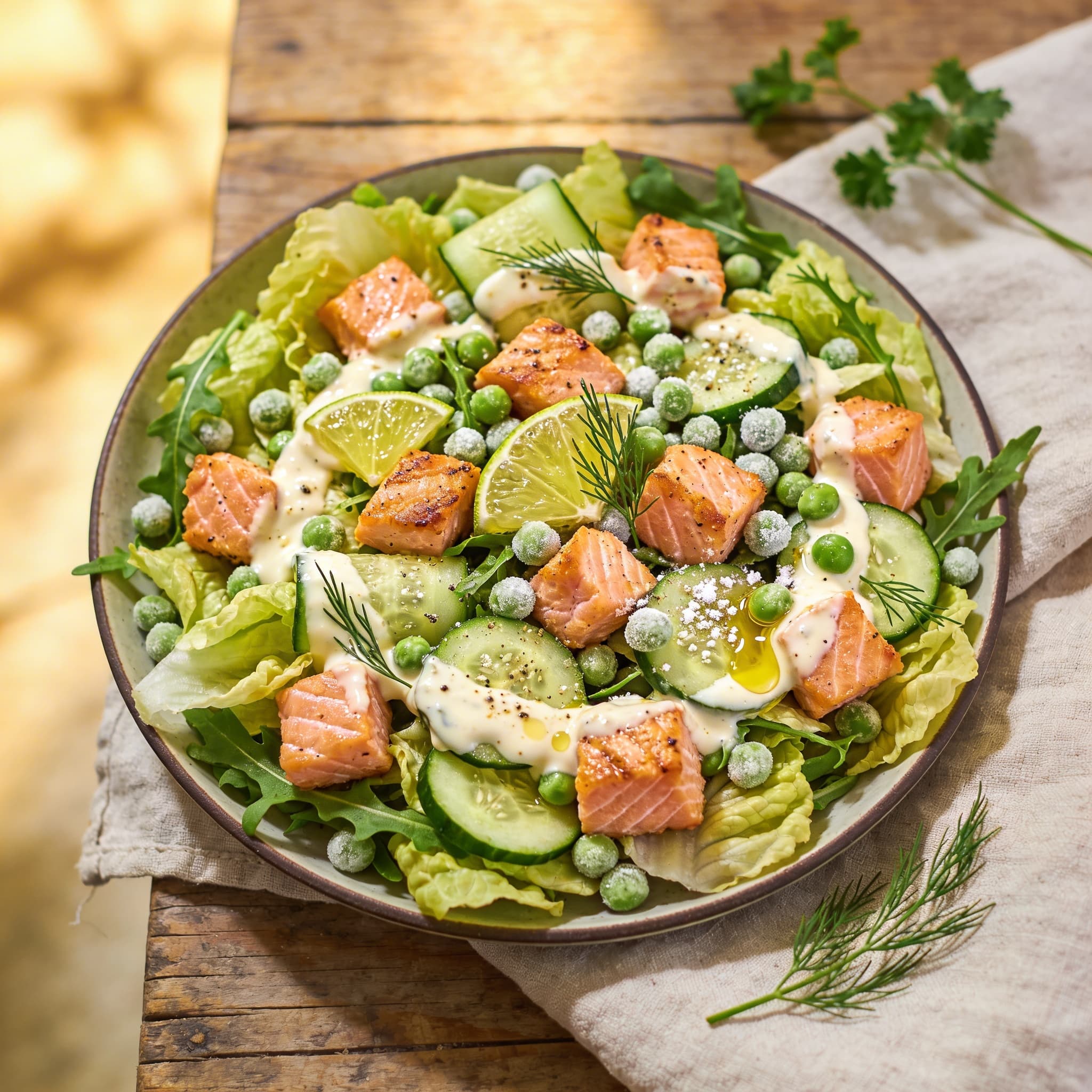Grüner Salat mit Lachs