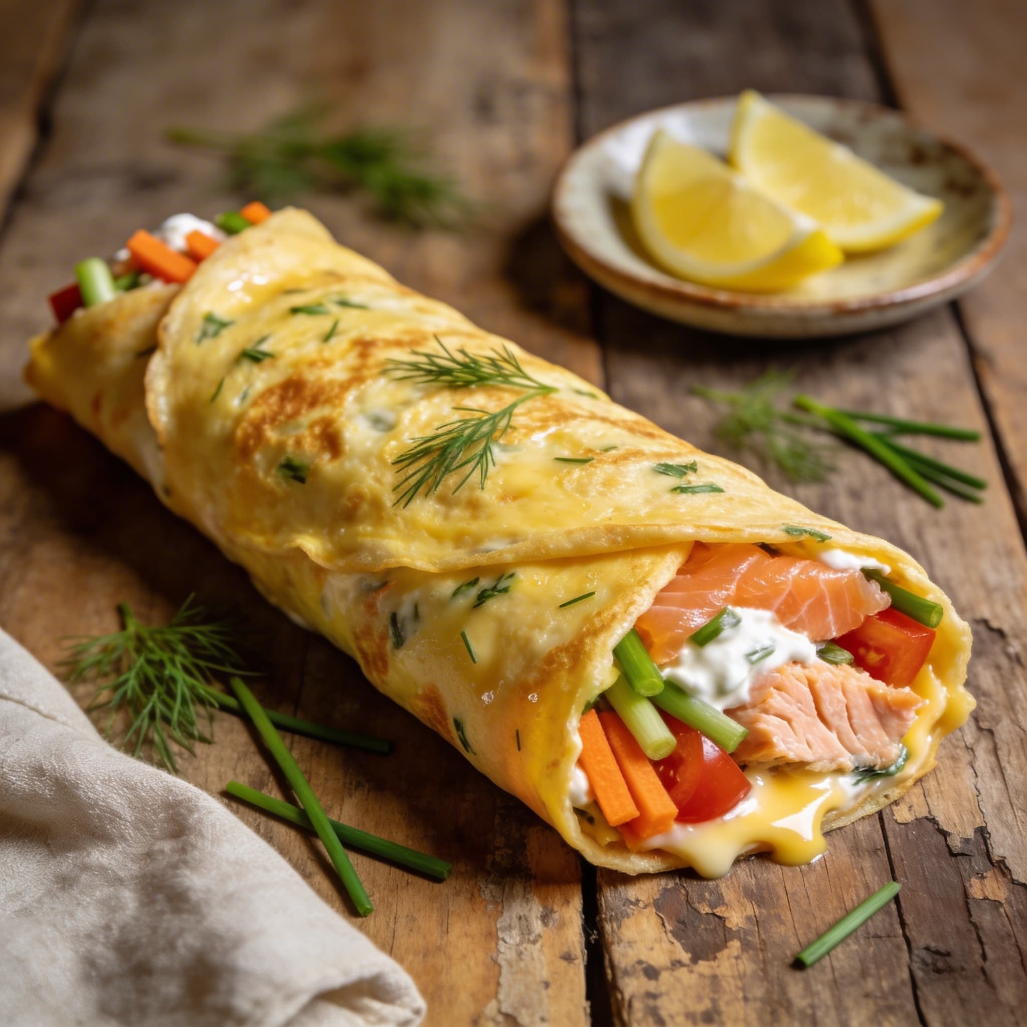 Omelettrolle mit Räucherlachsfüllung