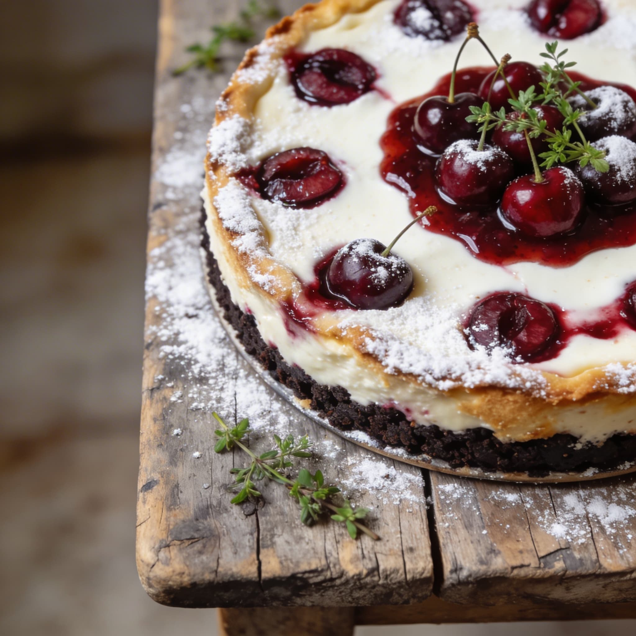 Kirsch-Käsekuchen mit Puderzucker