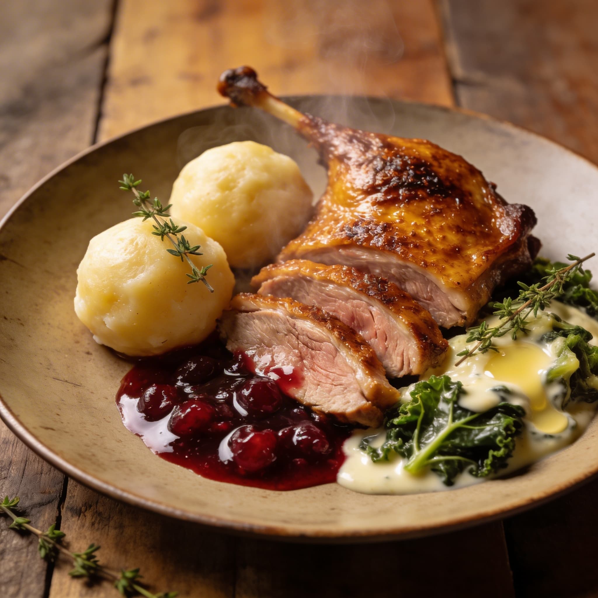 Zarte Entenbrust mit Knödeln