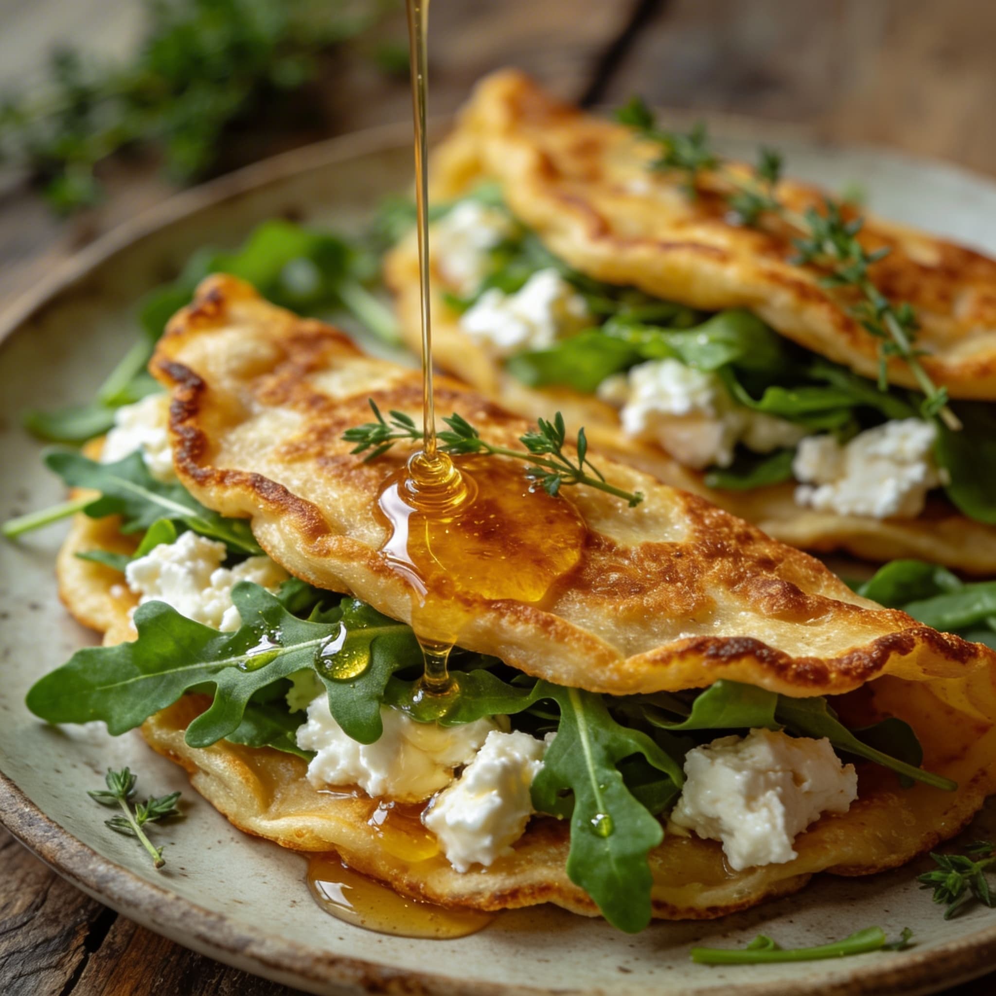 Herzhafte Feta-Rucola-Pfannkuchen