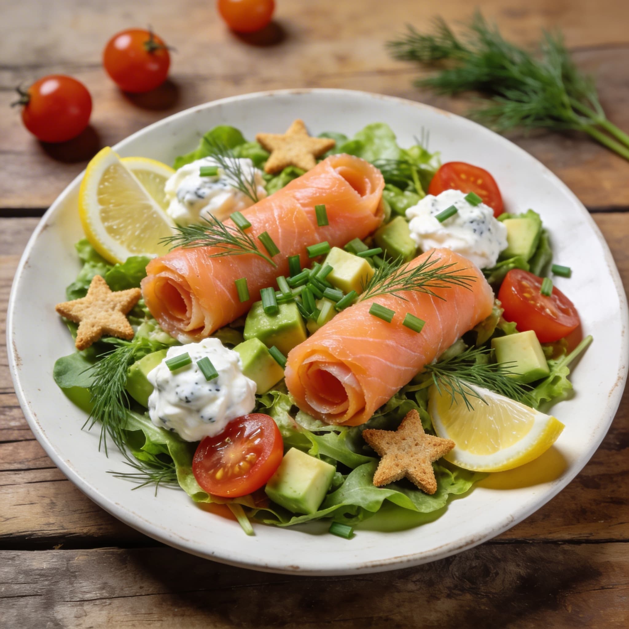 Lachs-Meerrettich-Röllchen auf Feldsalat