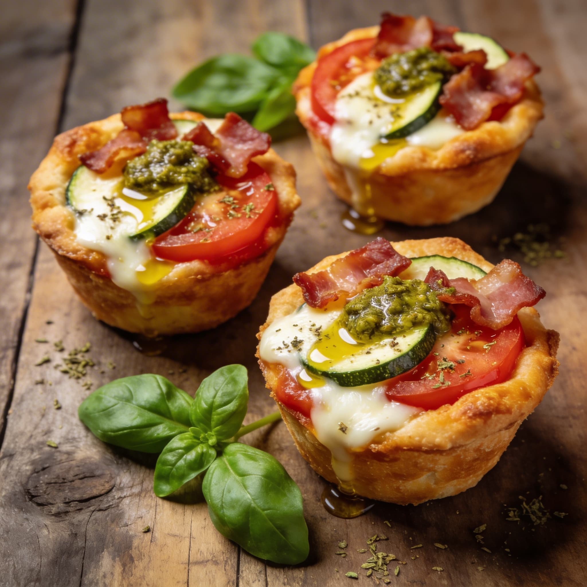 Knusprige Pizza-Muffins mit Bacon