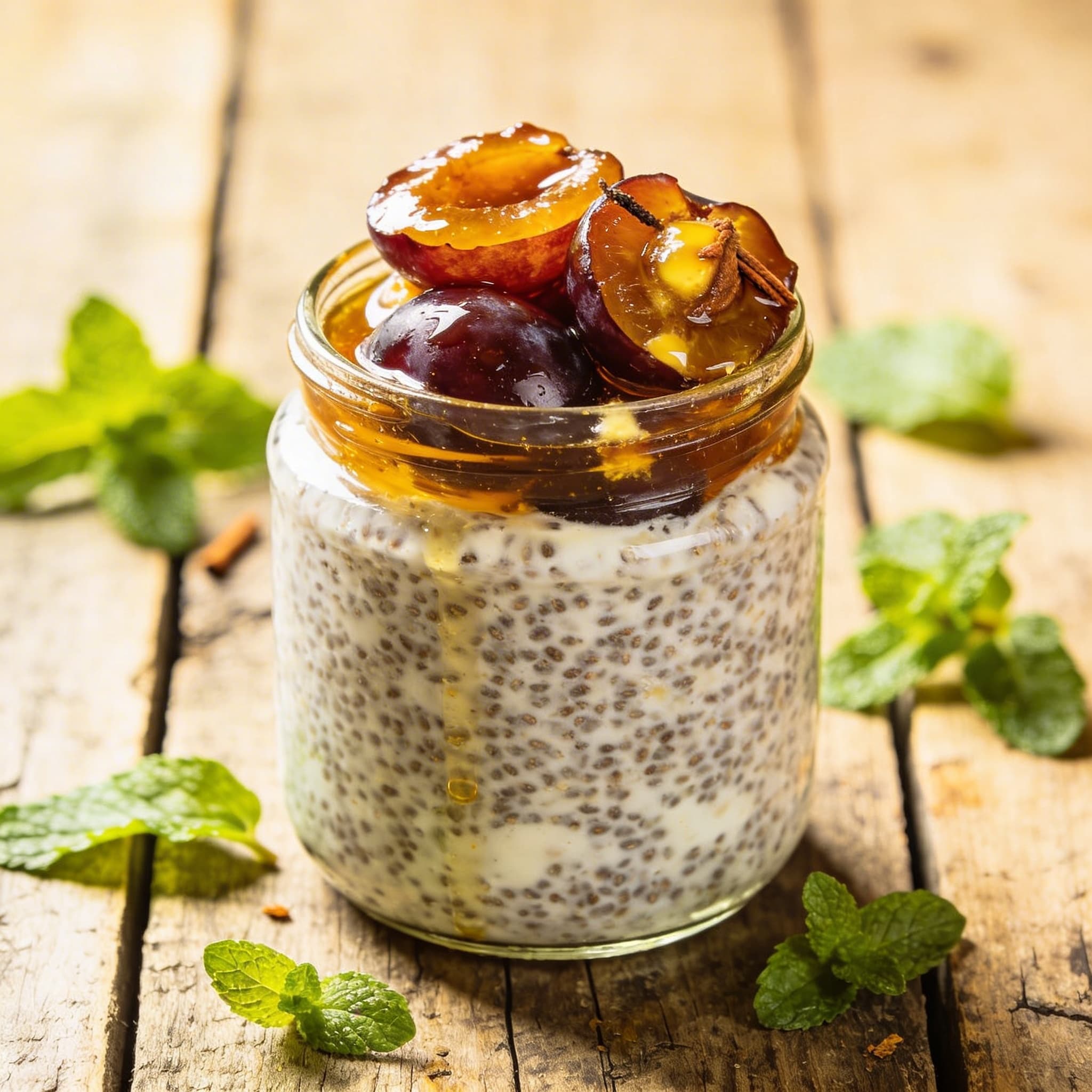 Chia-Pudding mit Zimt-Pflaumen