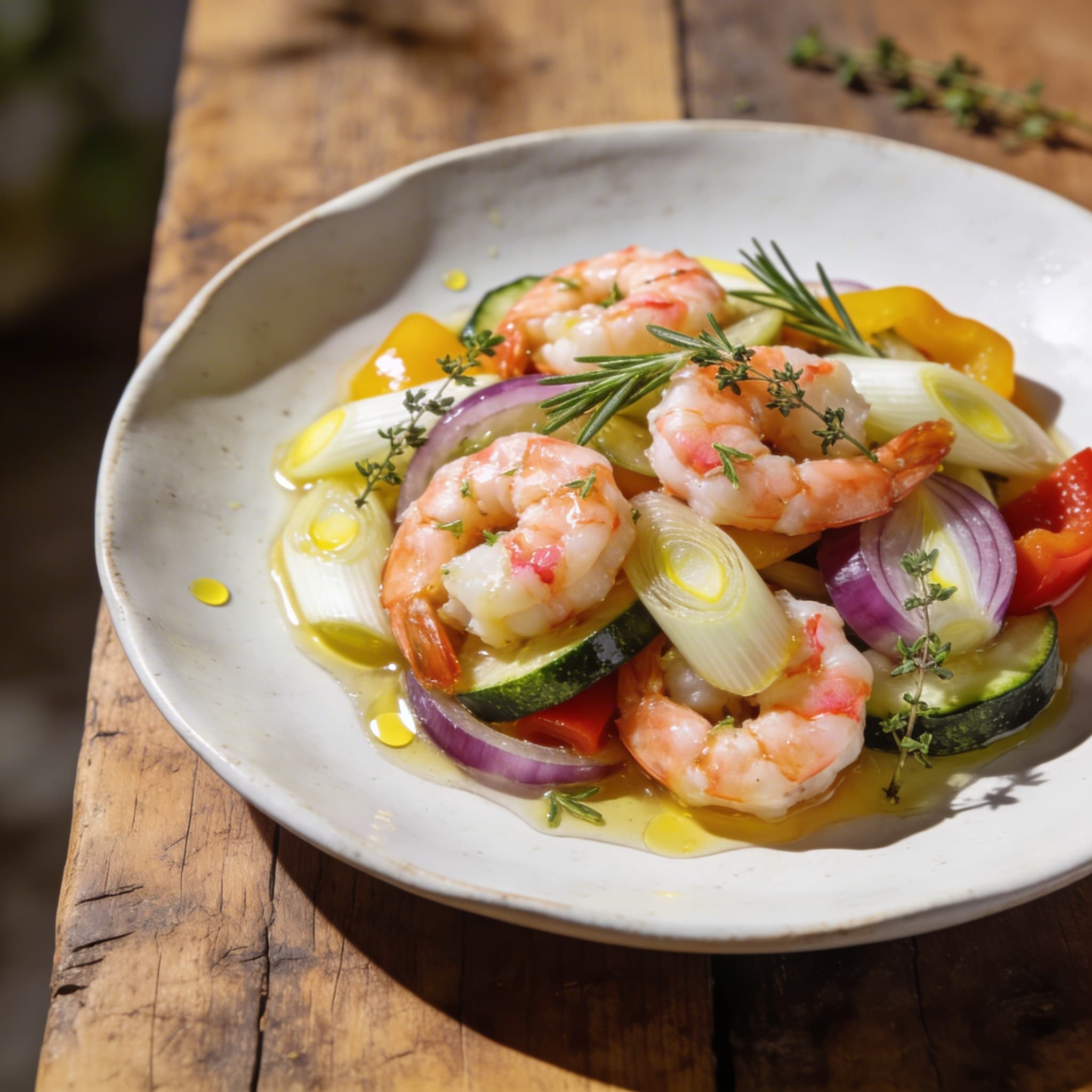 Marinierte Garnelen an Gartengemüse
