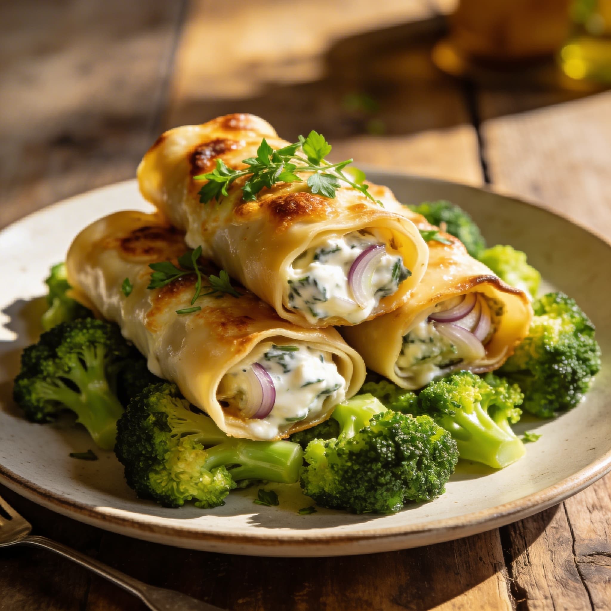 Überbackene Cannelloni mit Brokkoli