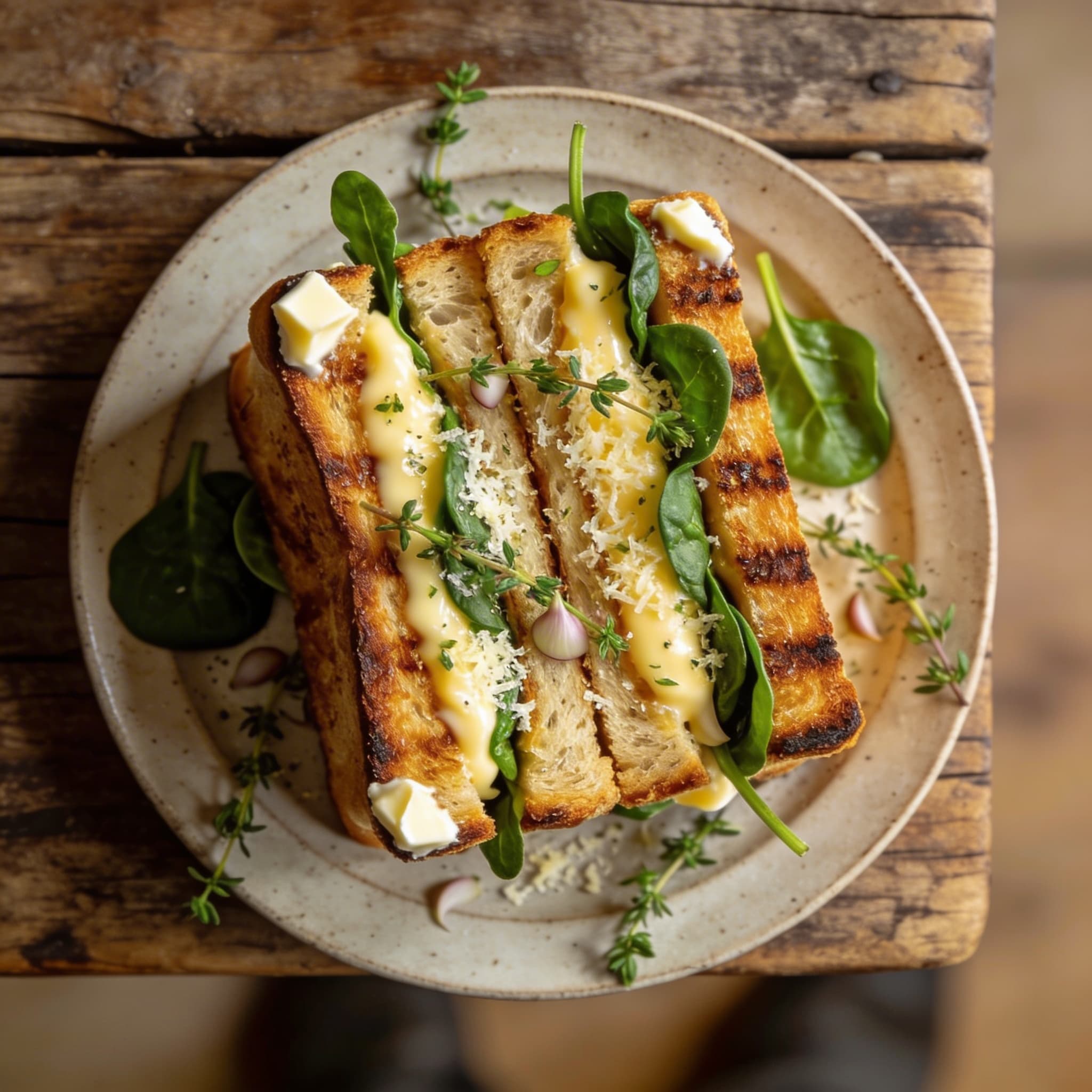 Knuspriges Käse-Spinat-Sandwich