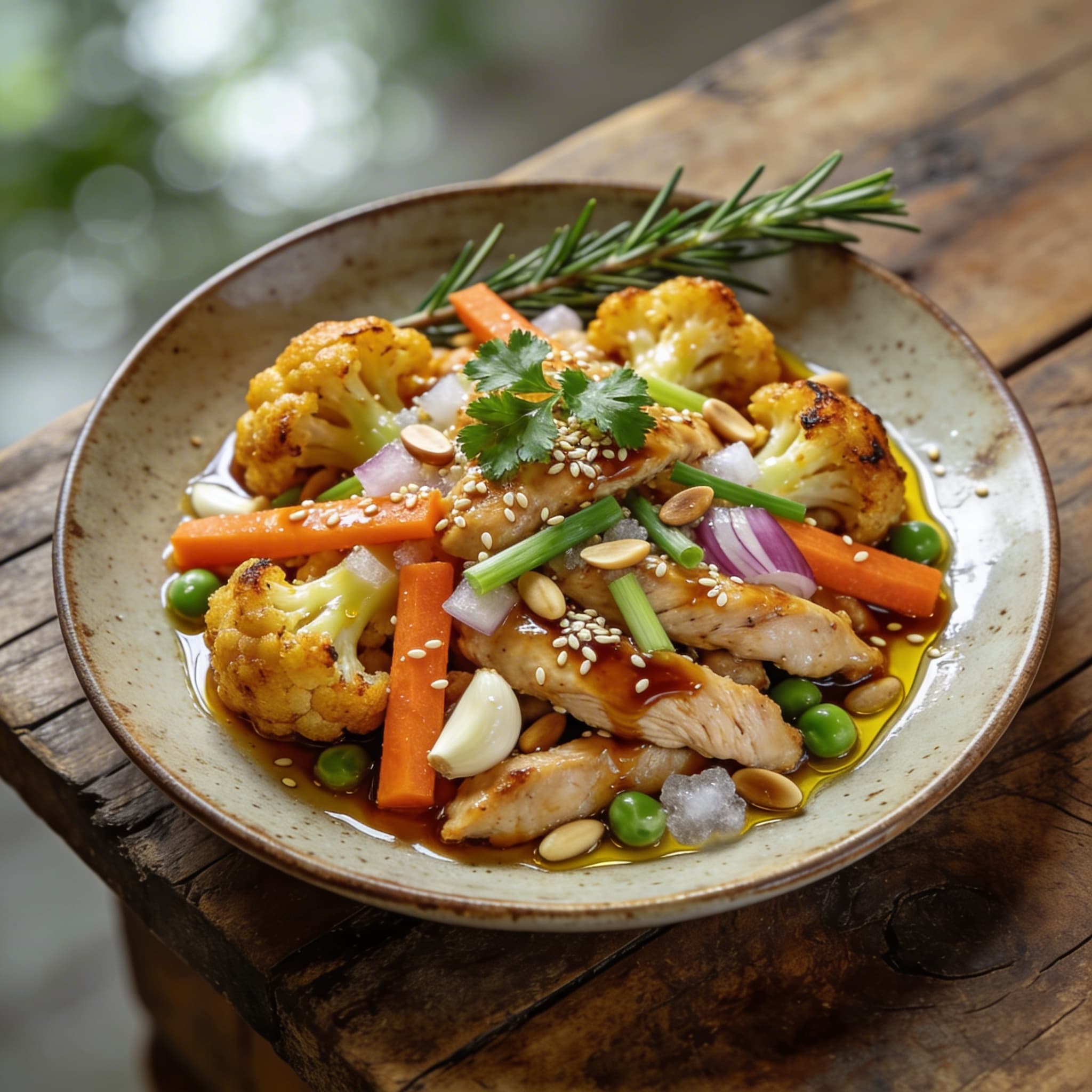 Gebratener Blumenkohlreis mit Hähnchen