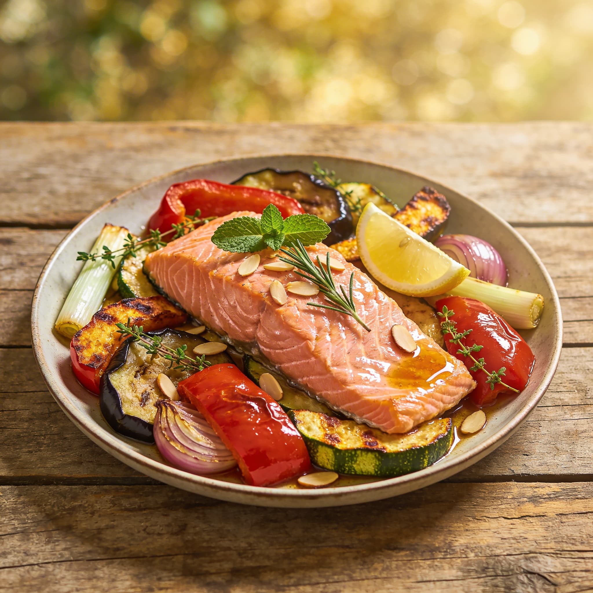 Saftiger Lachs mit Ofengemüse