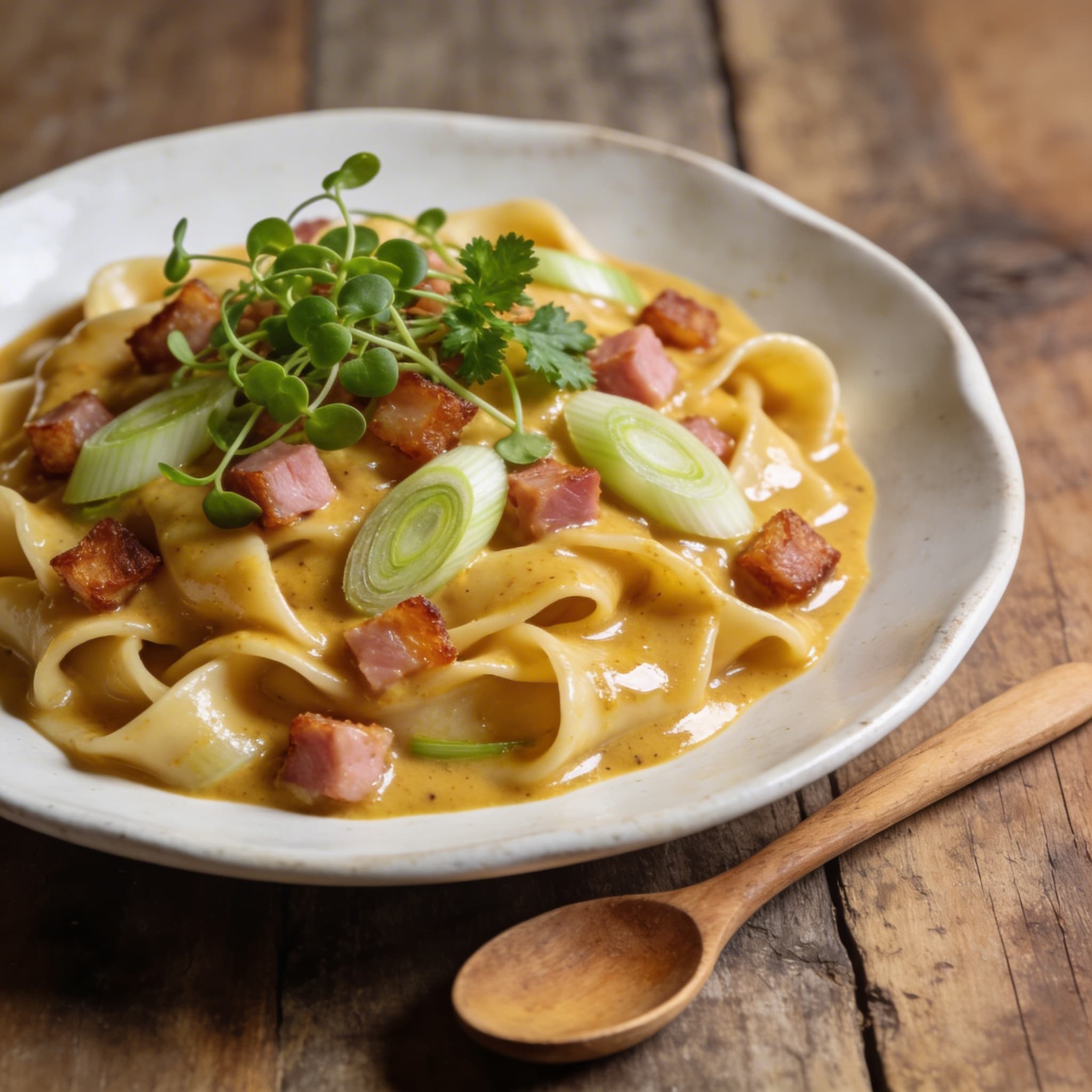 Bandnudeln in Schinken-Senfsoße