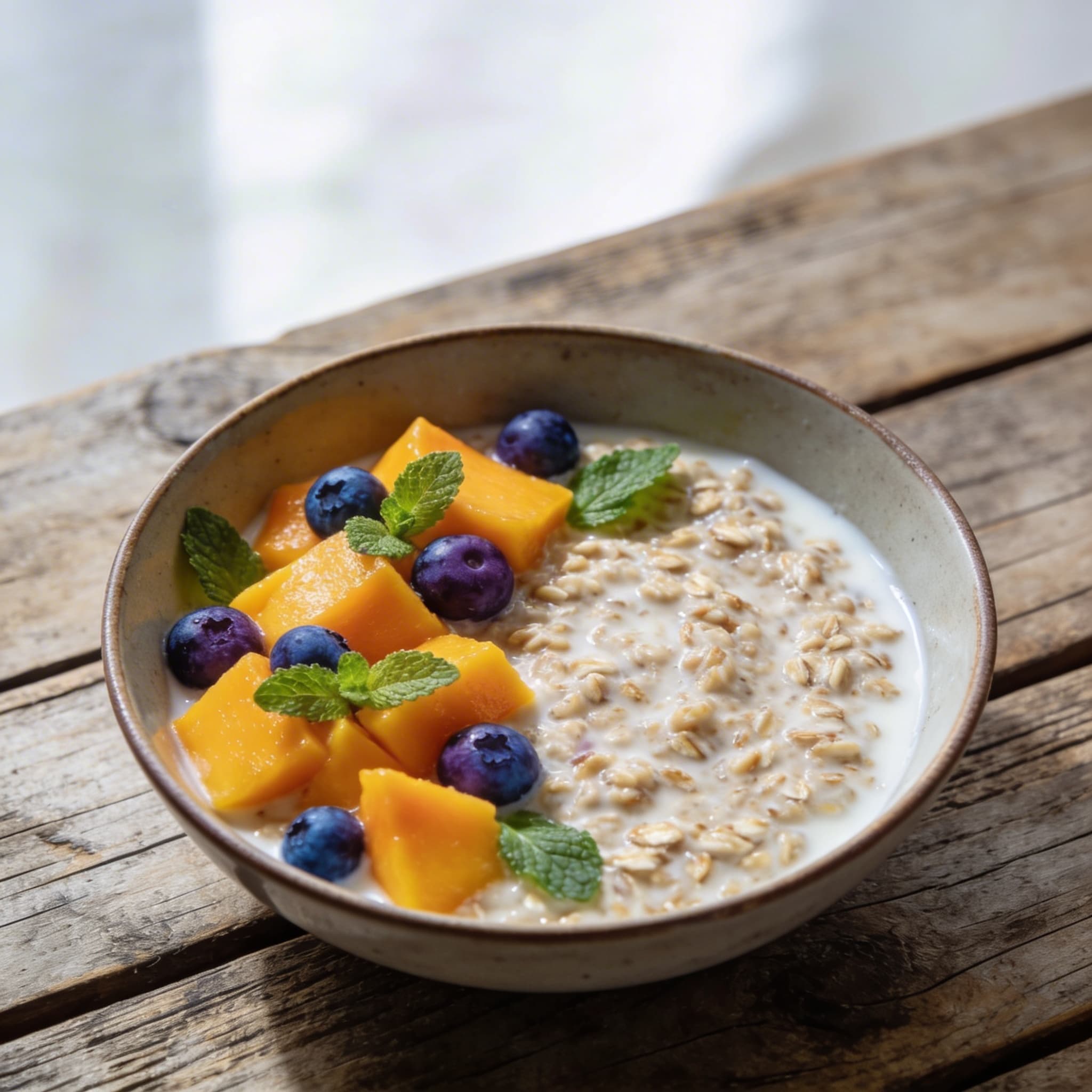 Fruchtiges Mango-Blaubeer-Porridge
