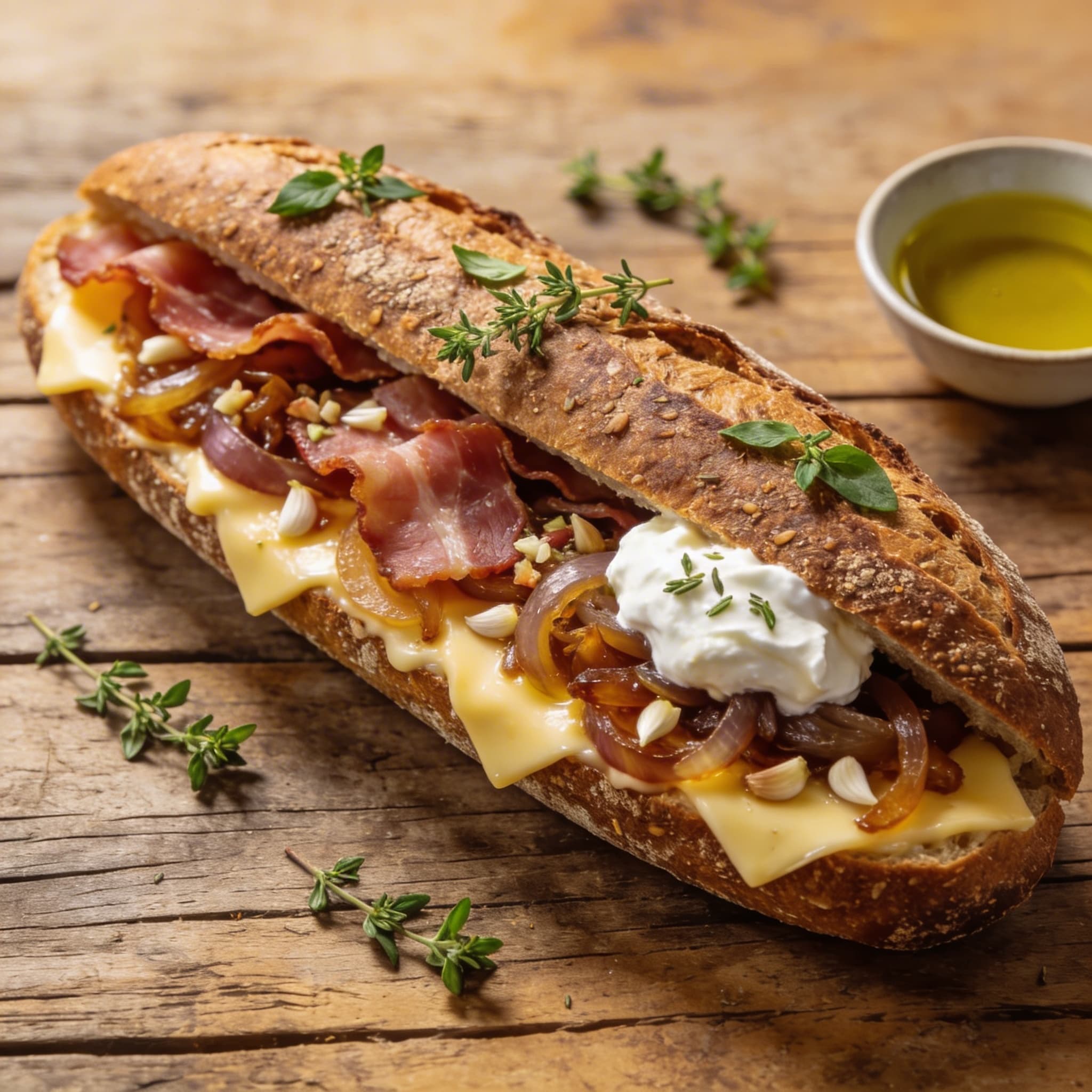 Würziges Zwiebel-Speck-Baguette