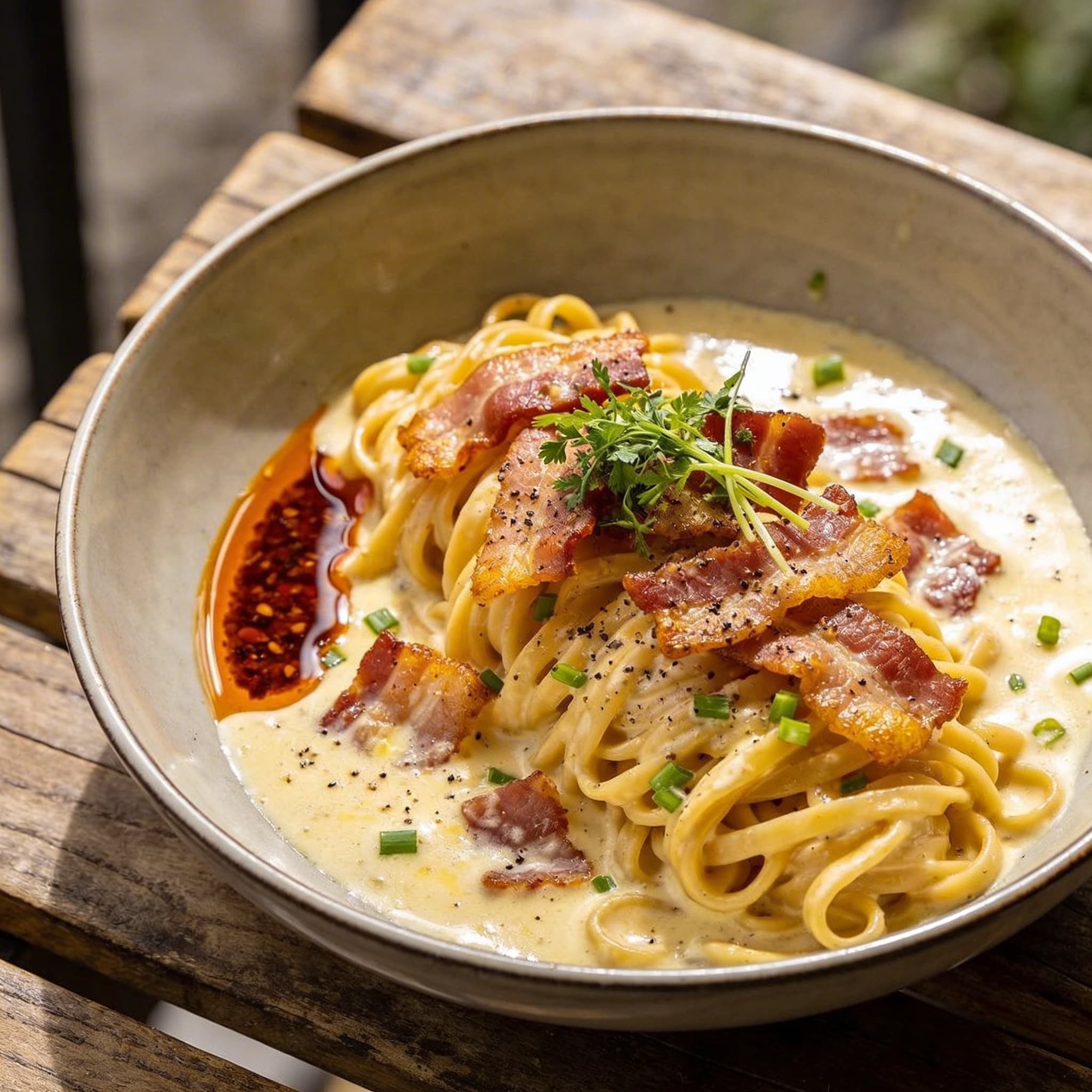 Cremige Carbonara-Ramen Fusion