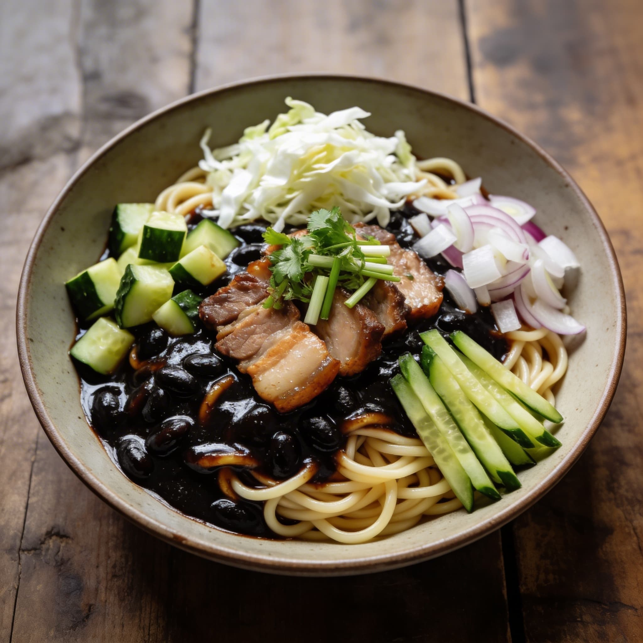 Herzhafte koreanische Jjajangmyeon Nudeln