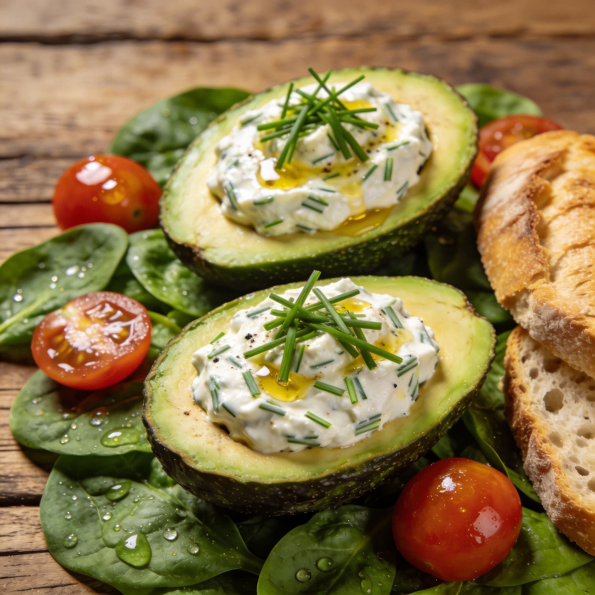 Gefüllte Avocado auf Spinatsalat