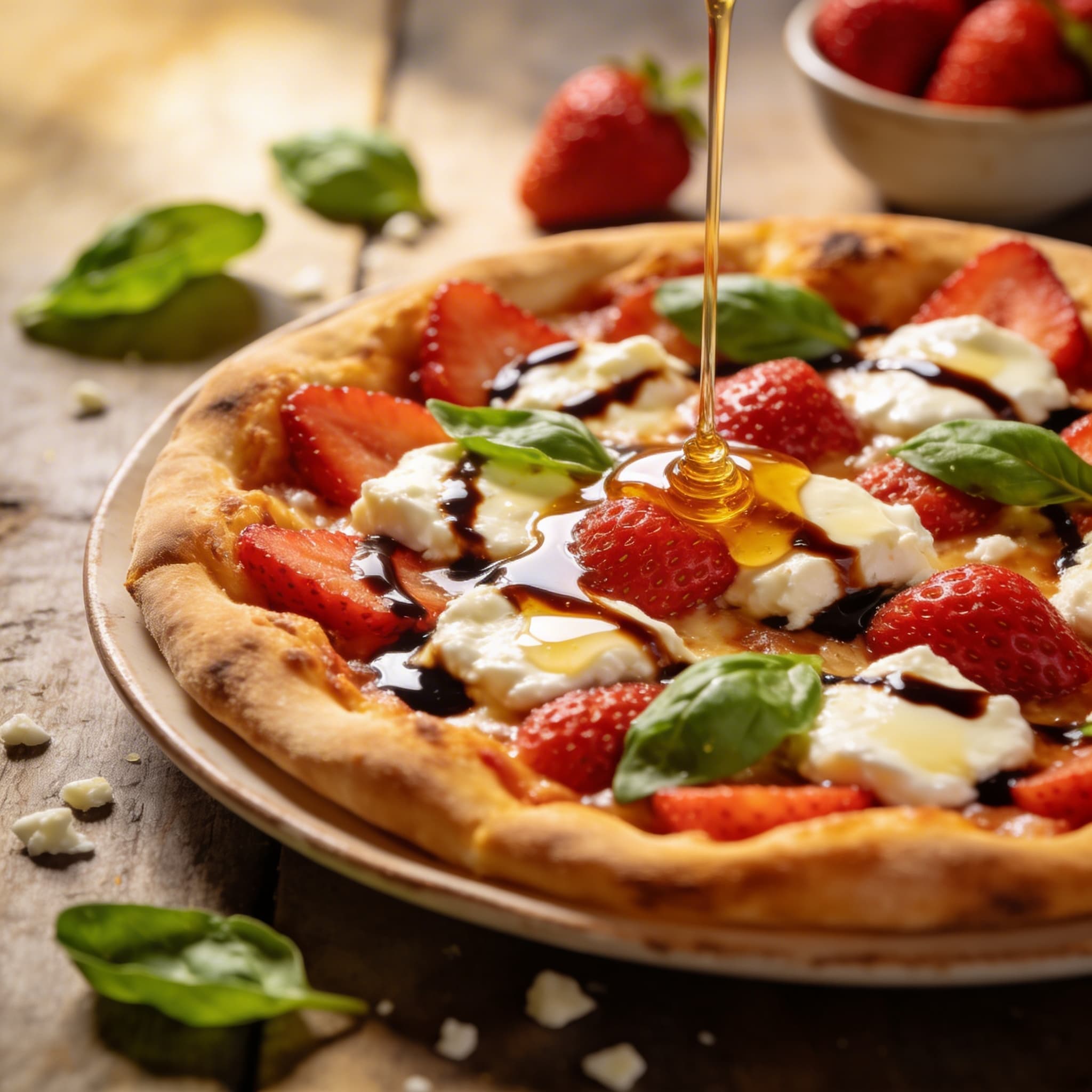 Erdbeer-Balsamico-Pizza mit Ziegenkäse