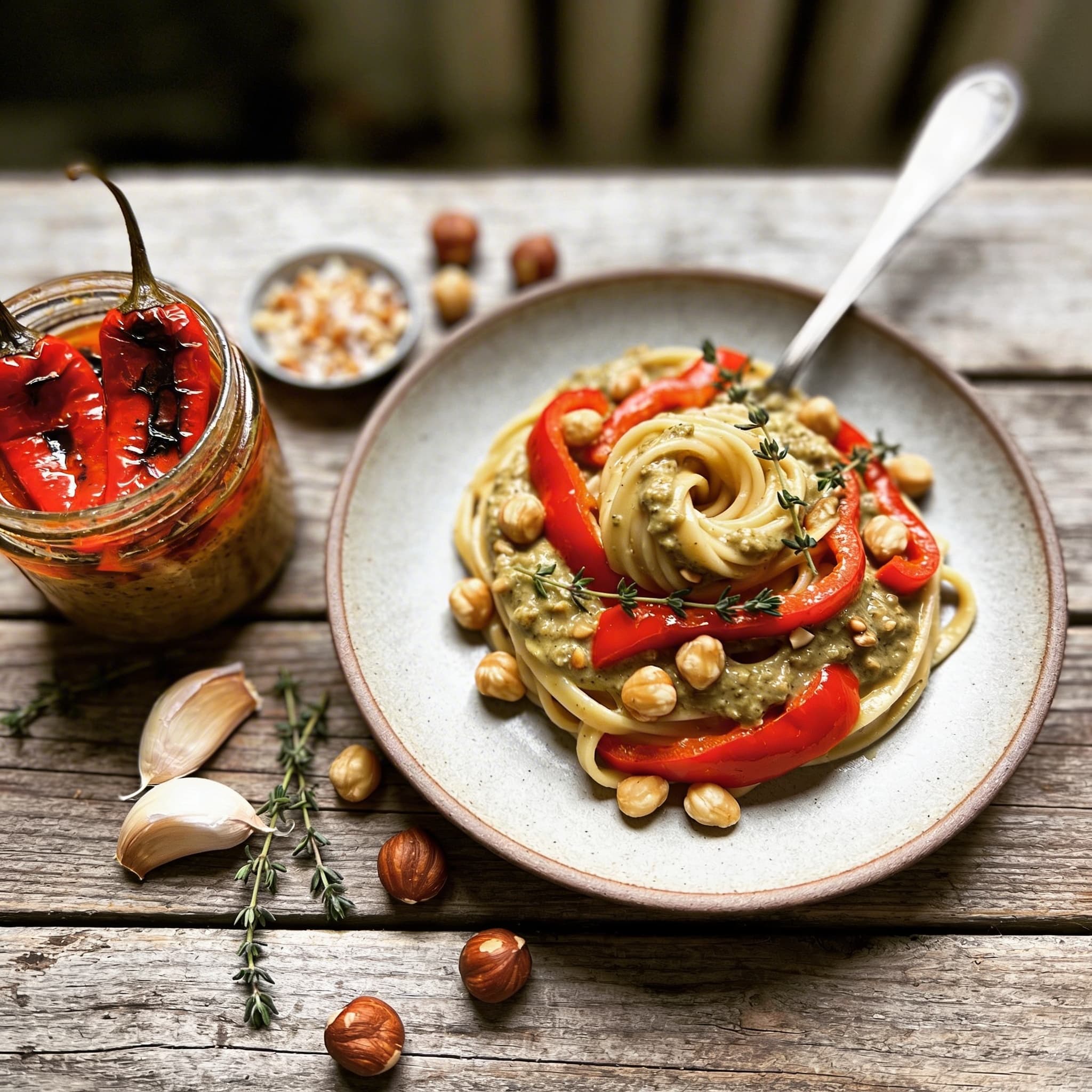 Würzige Paprika-Haselnuss-Pasta