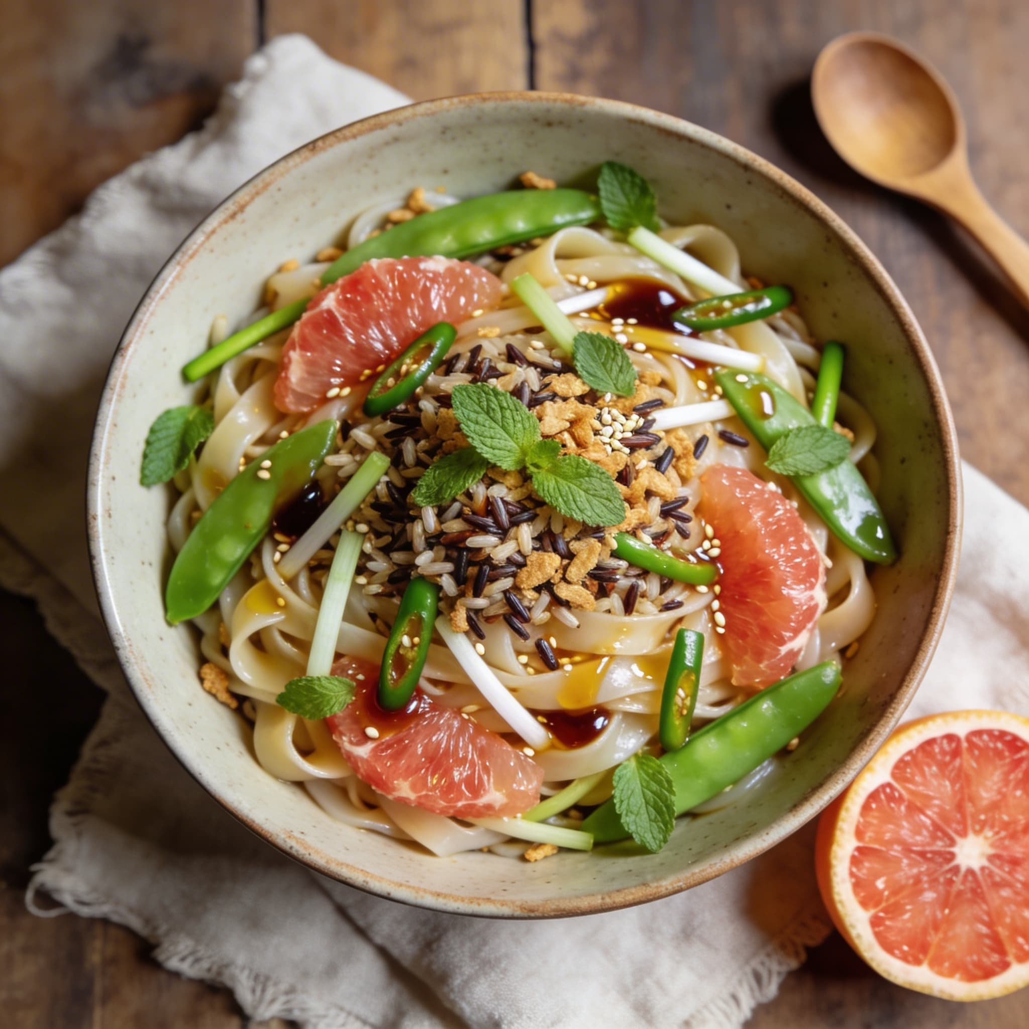 Reisnudelsalat mit knusprigem Wildreis