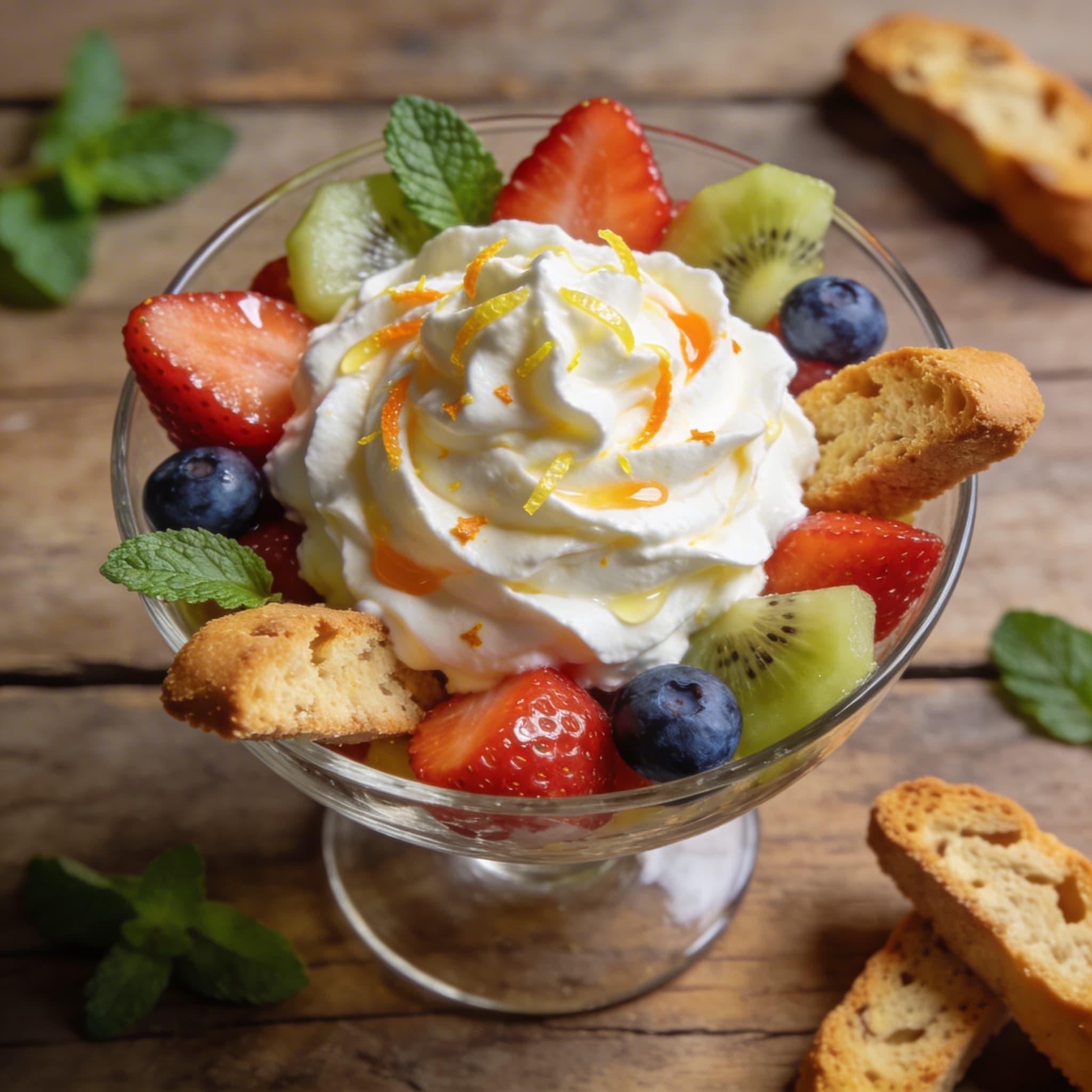 Sahnige Orangencreme mit Früchten