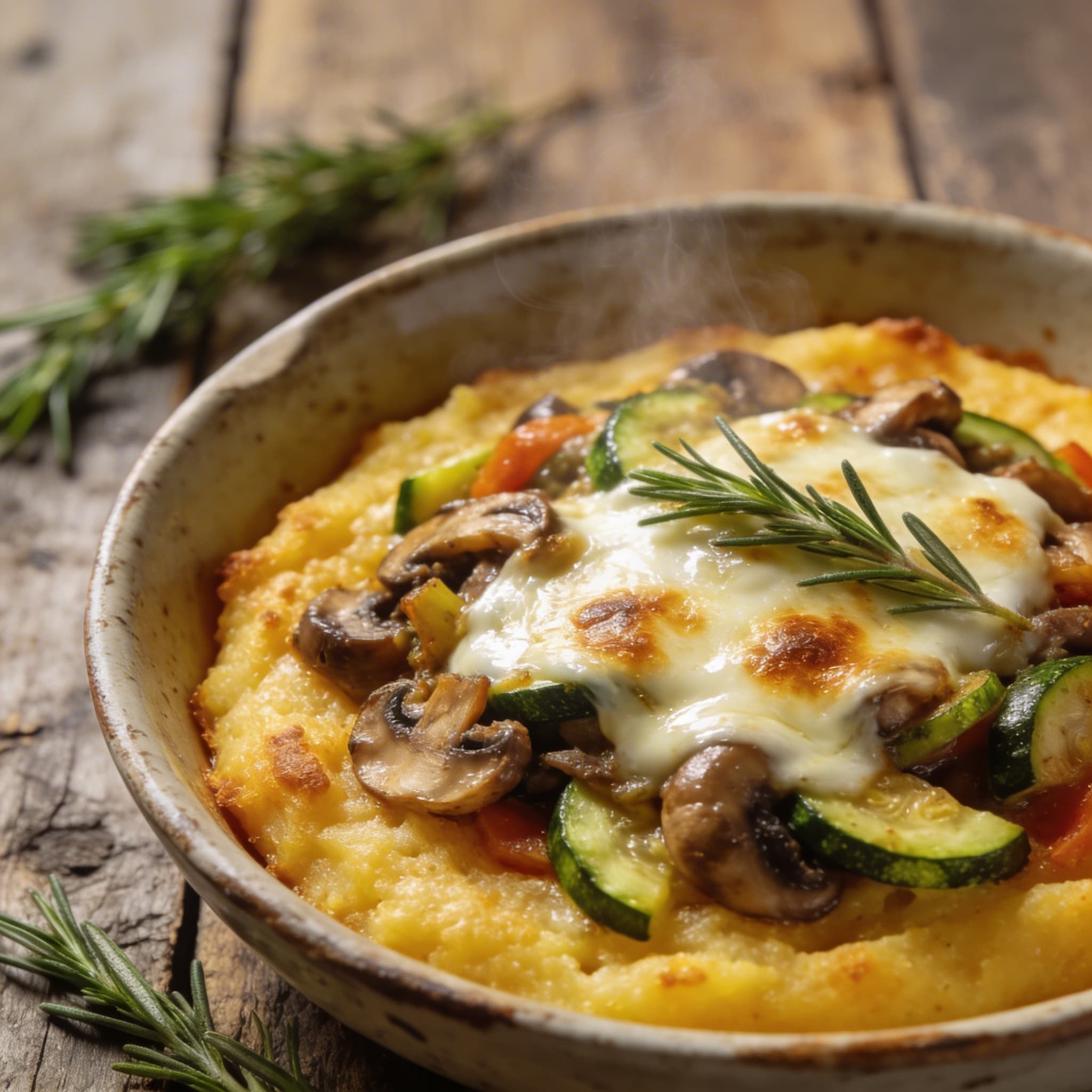 Polenta-Gemüseauflauf mit Mozzarella