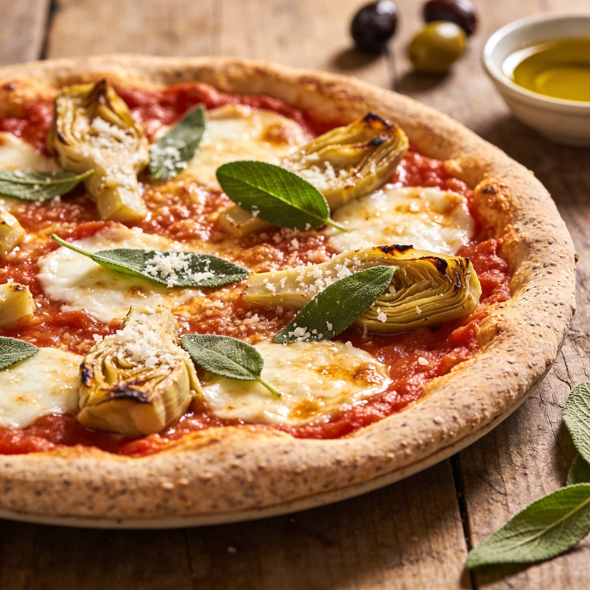 Pizza mit Artischocken und Salbei