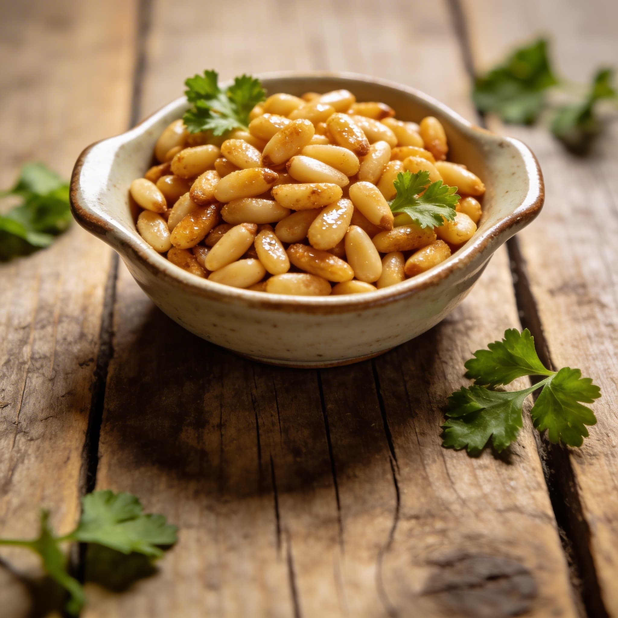 Geröstete Pinienkerne aus der Pfanne