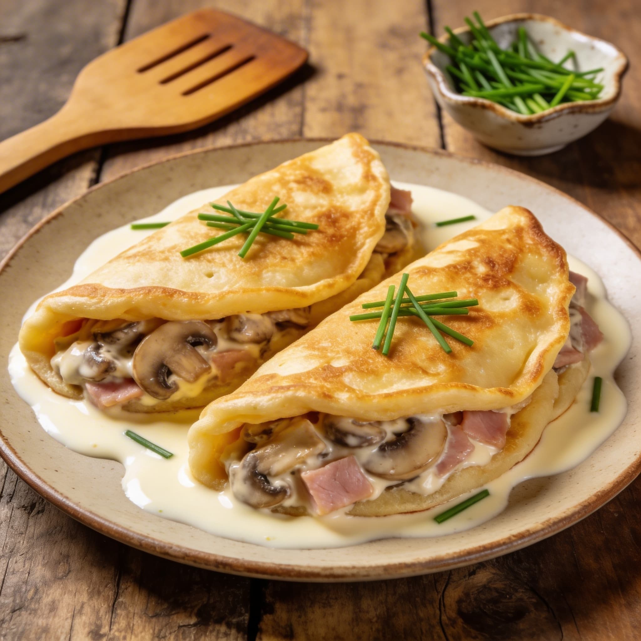 Herzhafte Pilz-Pfannkuchen mit Rahm