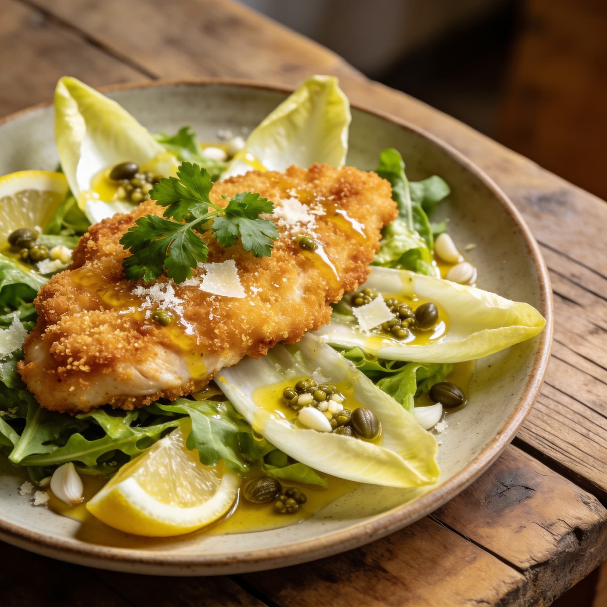 Hähnchen-Piccata auf Blattsalat