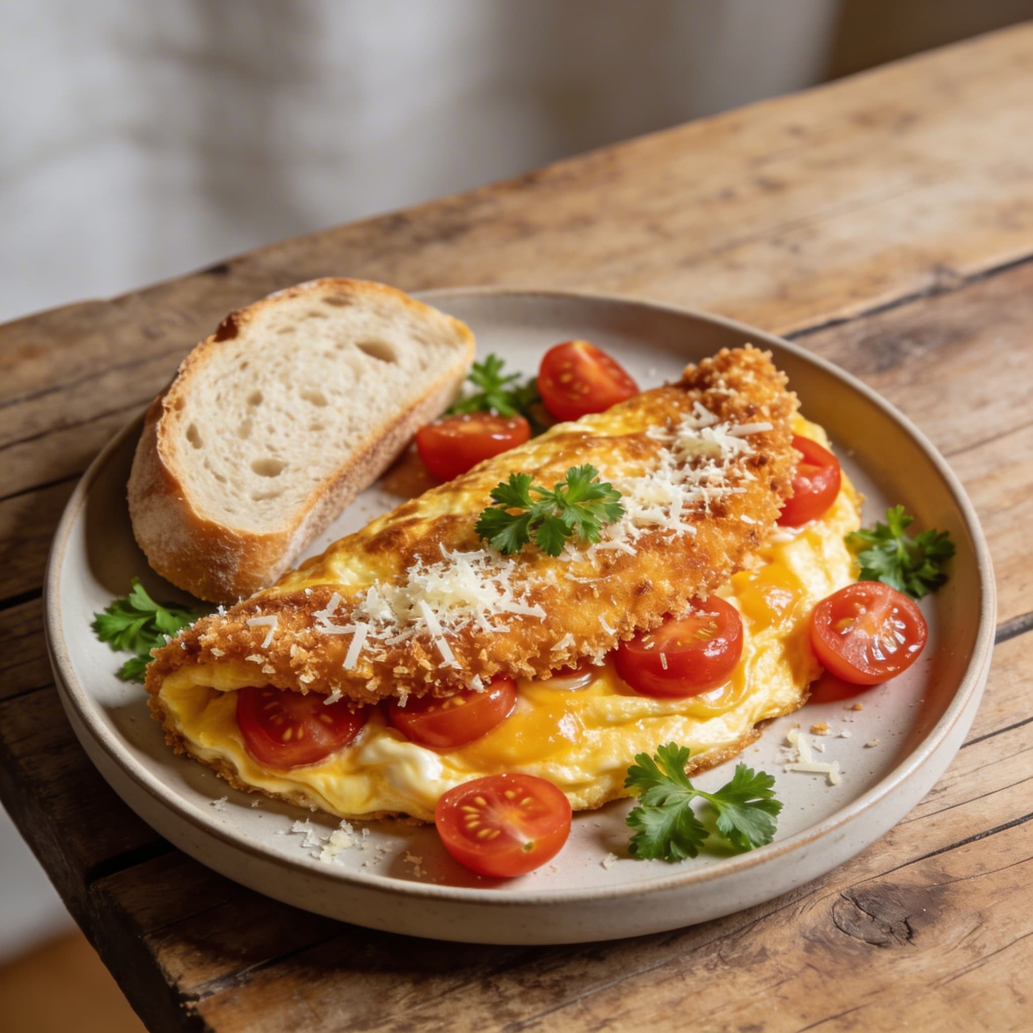 Tomaten-Omelett mit Parmesan-Kruste