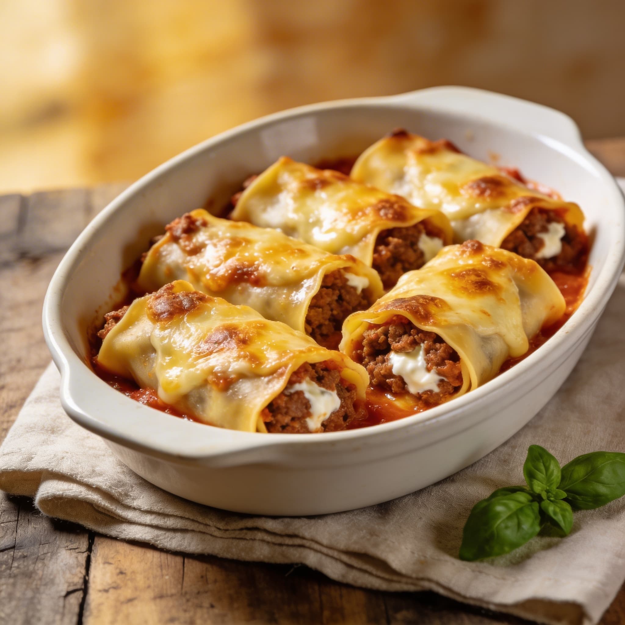 Überbackene Lasagnerollen mit Bolognese