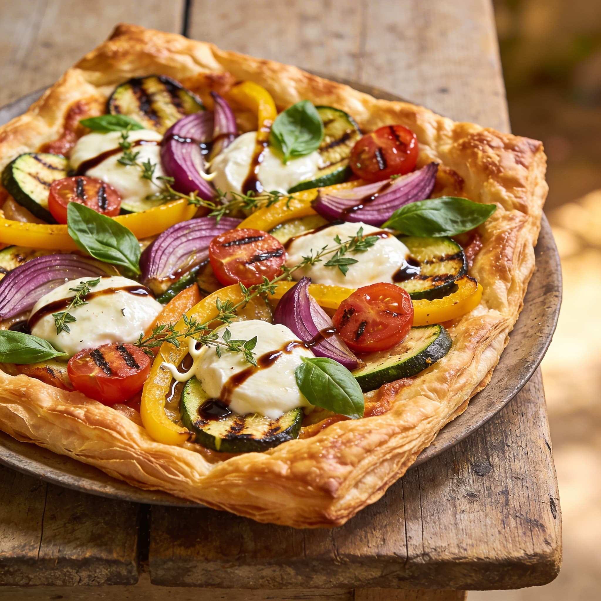 Gestürzte Blätterteig-Gemüse-Pizza