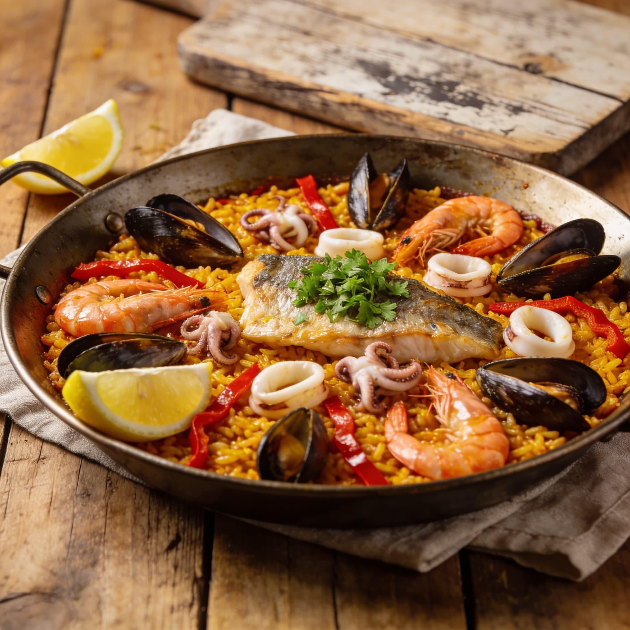 Aromatische mediterrane Fisch-Paella