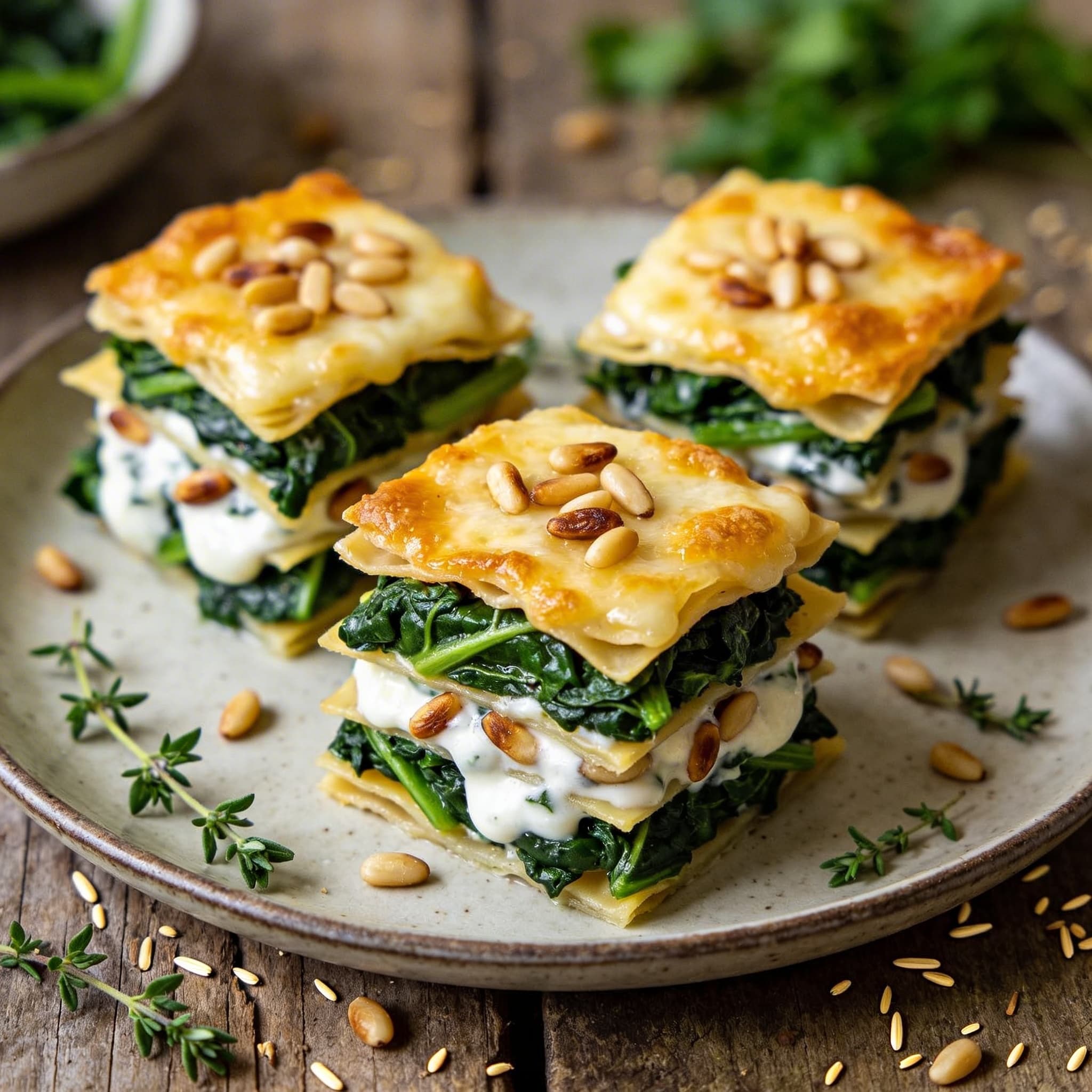 Mangold-Lasagne mit Pinienkernen