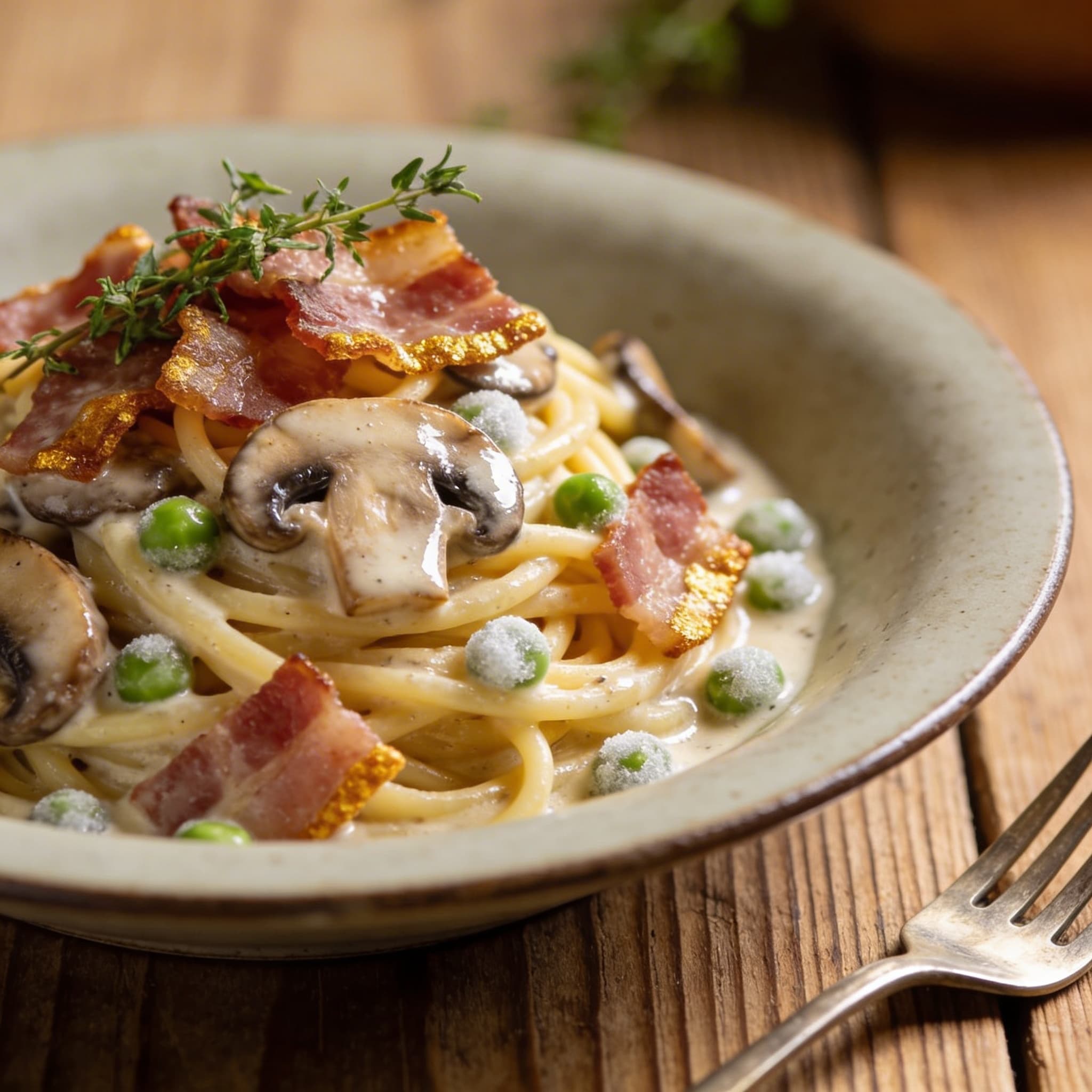 Cremige Pilz-Spaghetti mit Speck