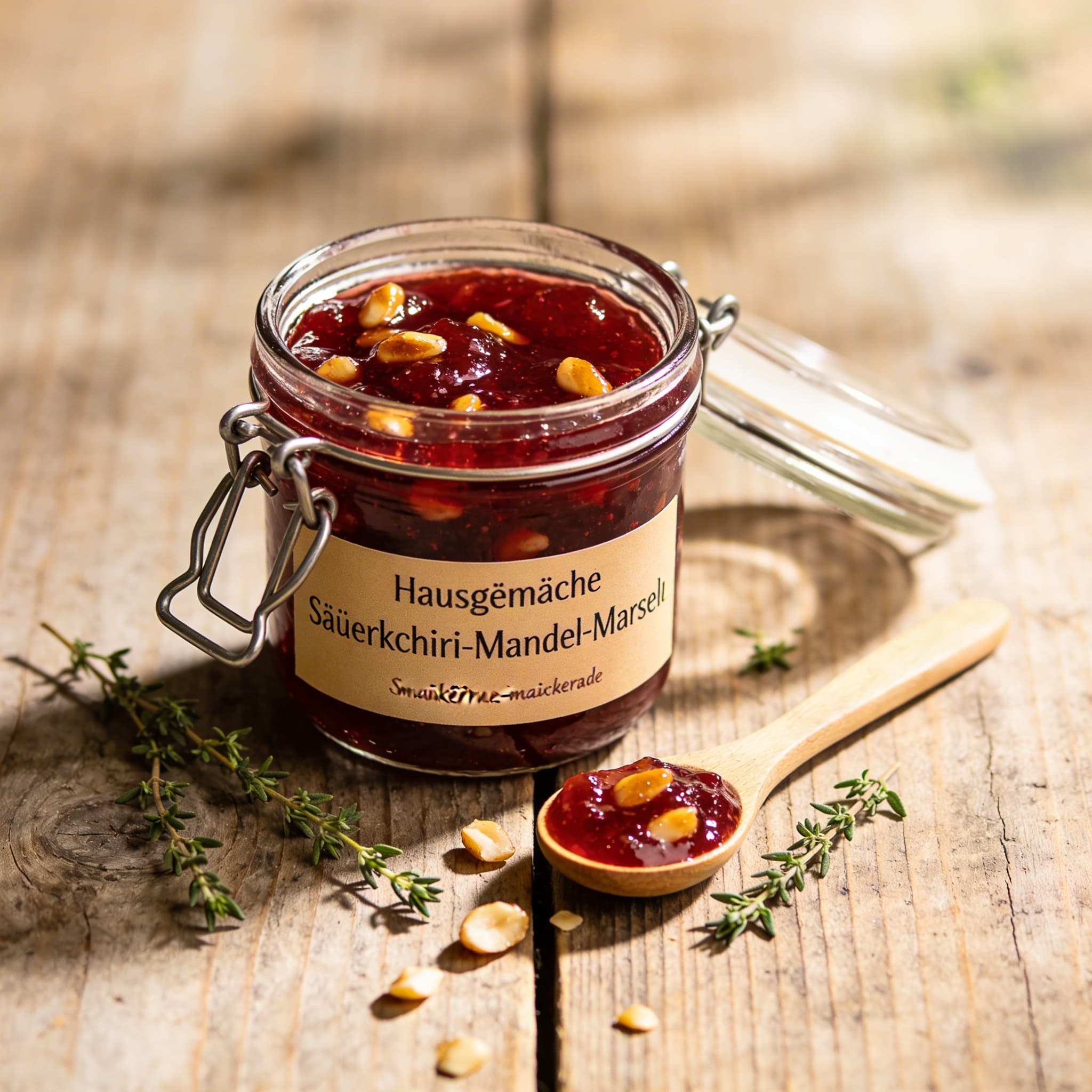 Hausgemachte Sauerkirsch-Mandel-Marmelade