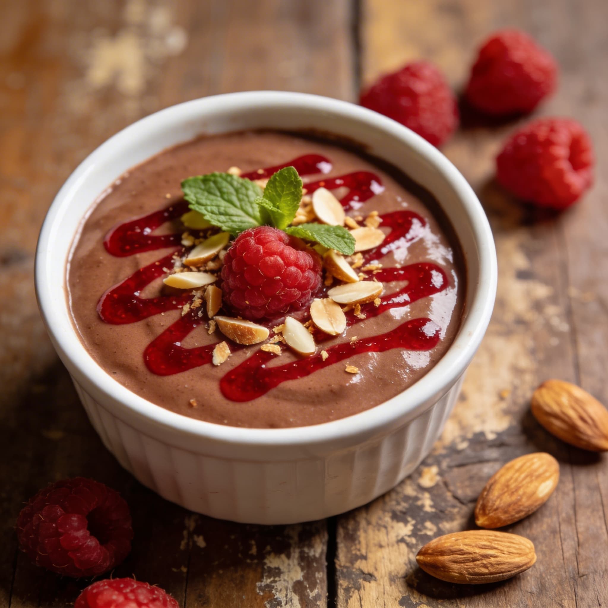 Schokopudding mit fruchtigen Himbeeren