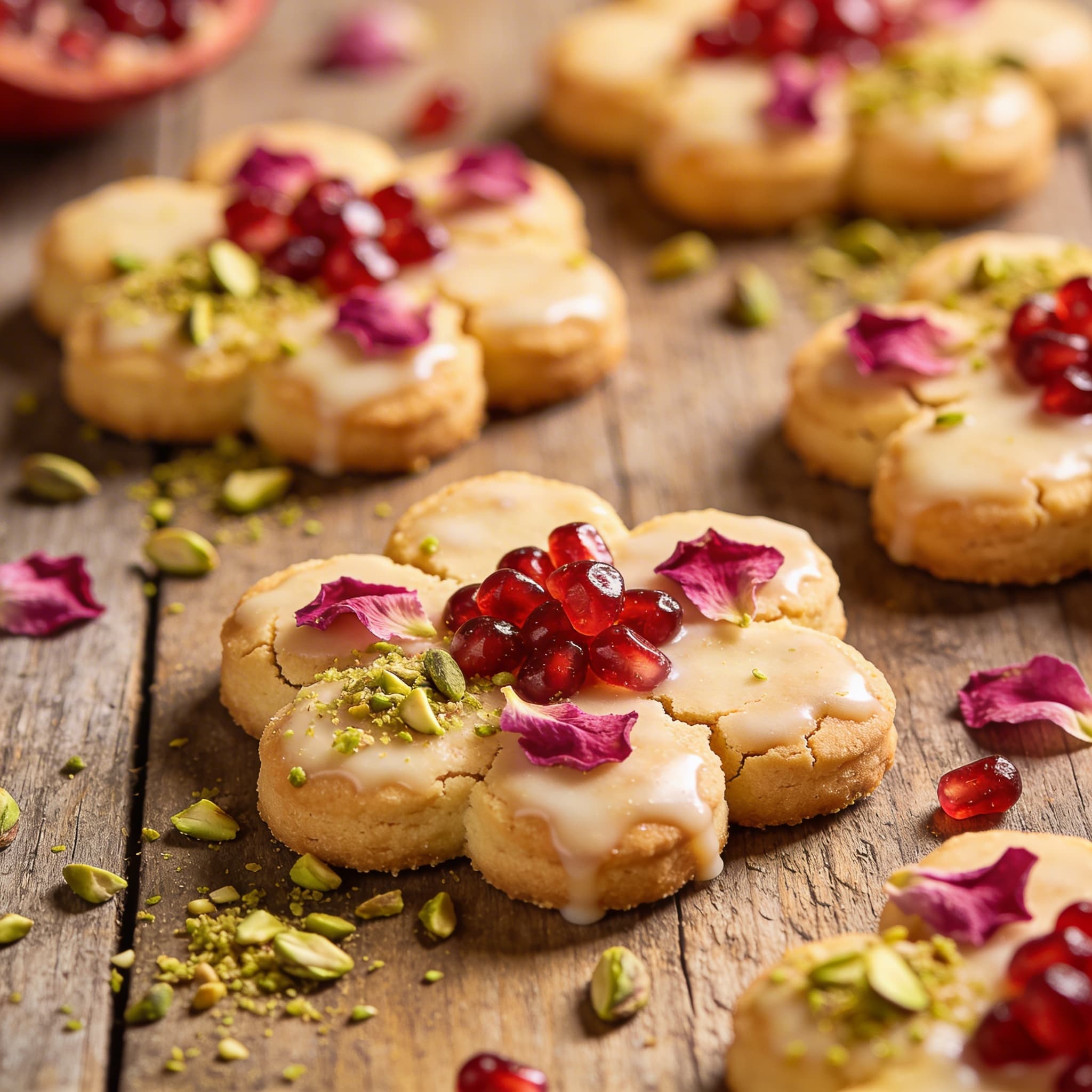 Festliche Granatapfel-Blütenkekse