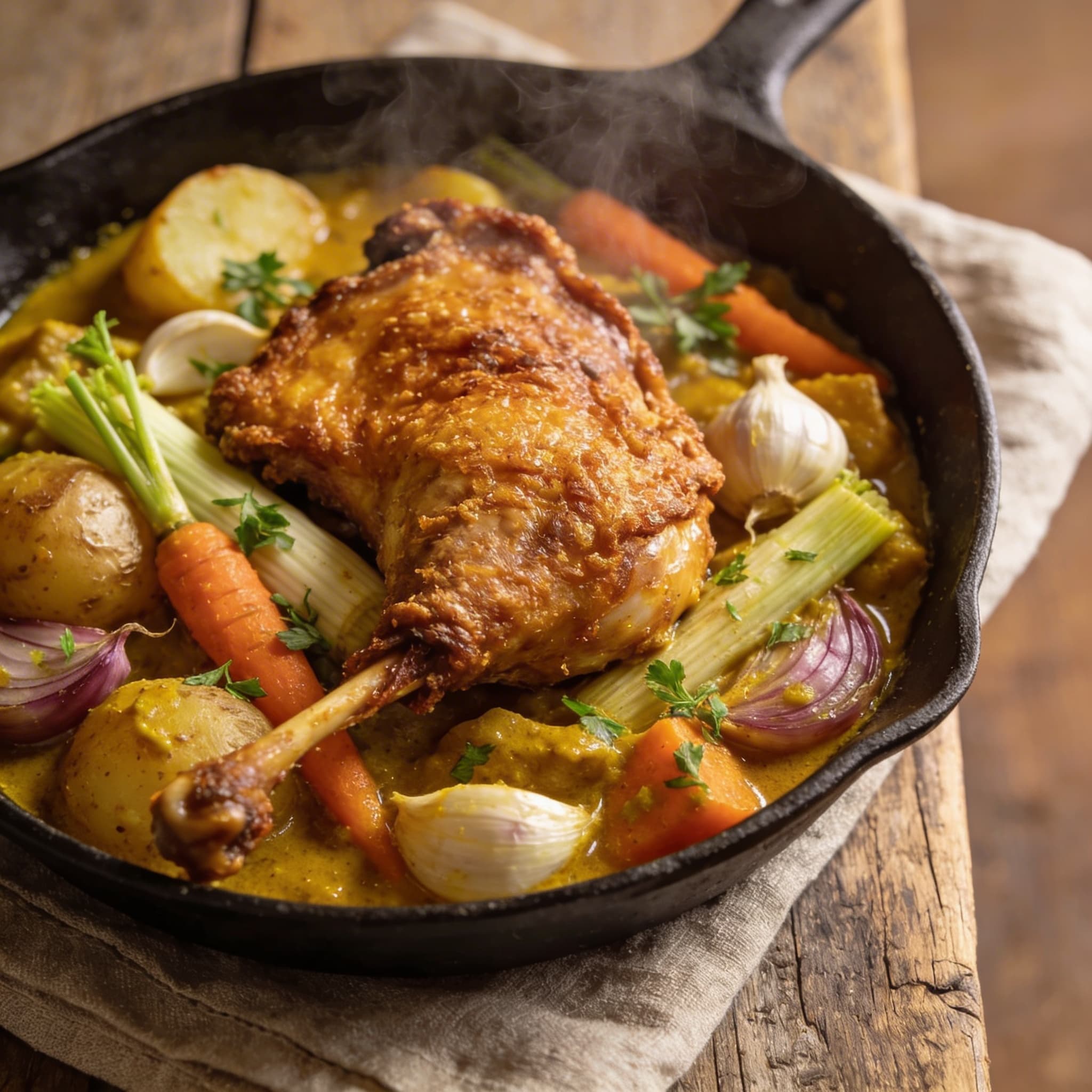 Ofen-Entenkeulen mit Currygemüse