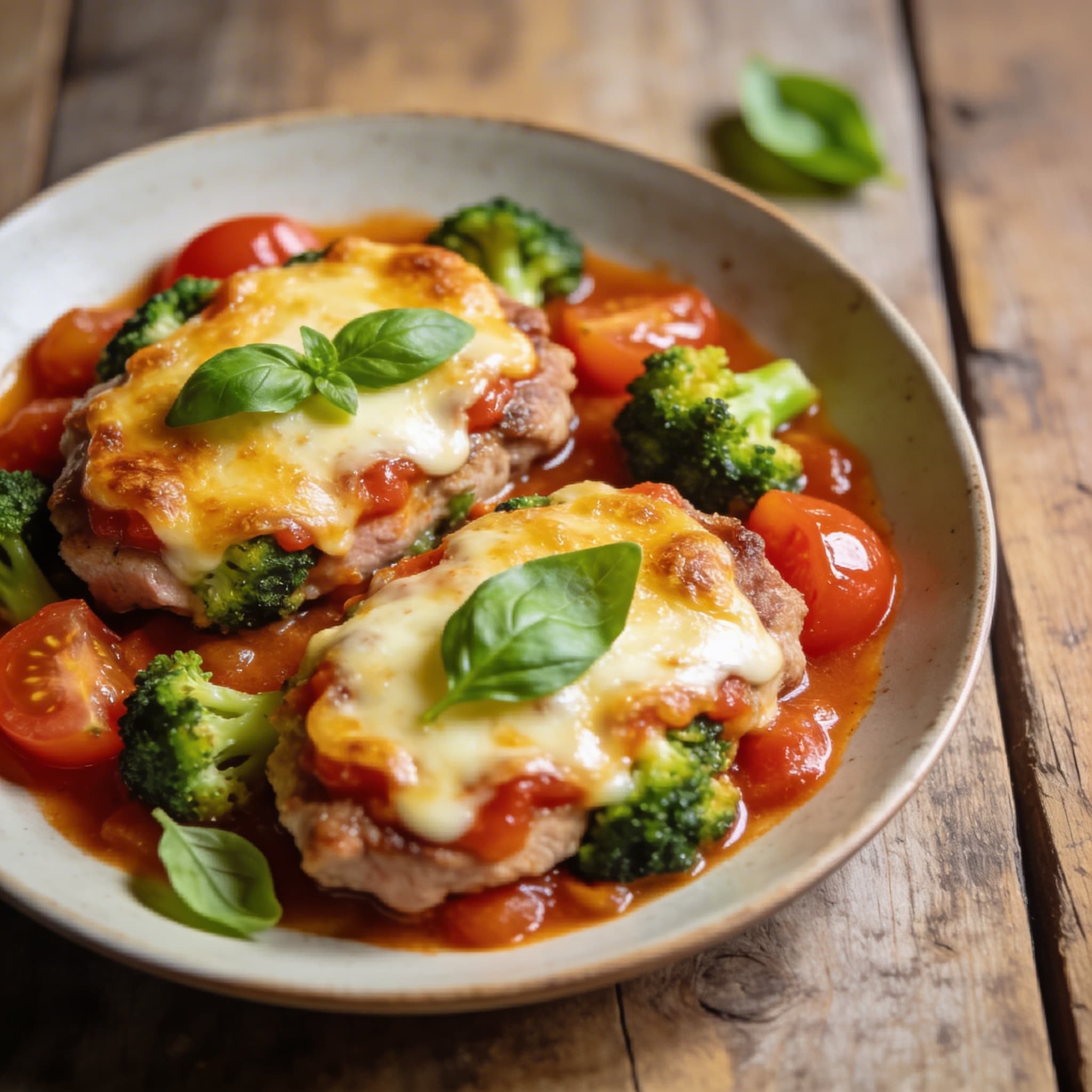 Gratinierte Schweinesteaks auf Tomaten