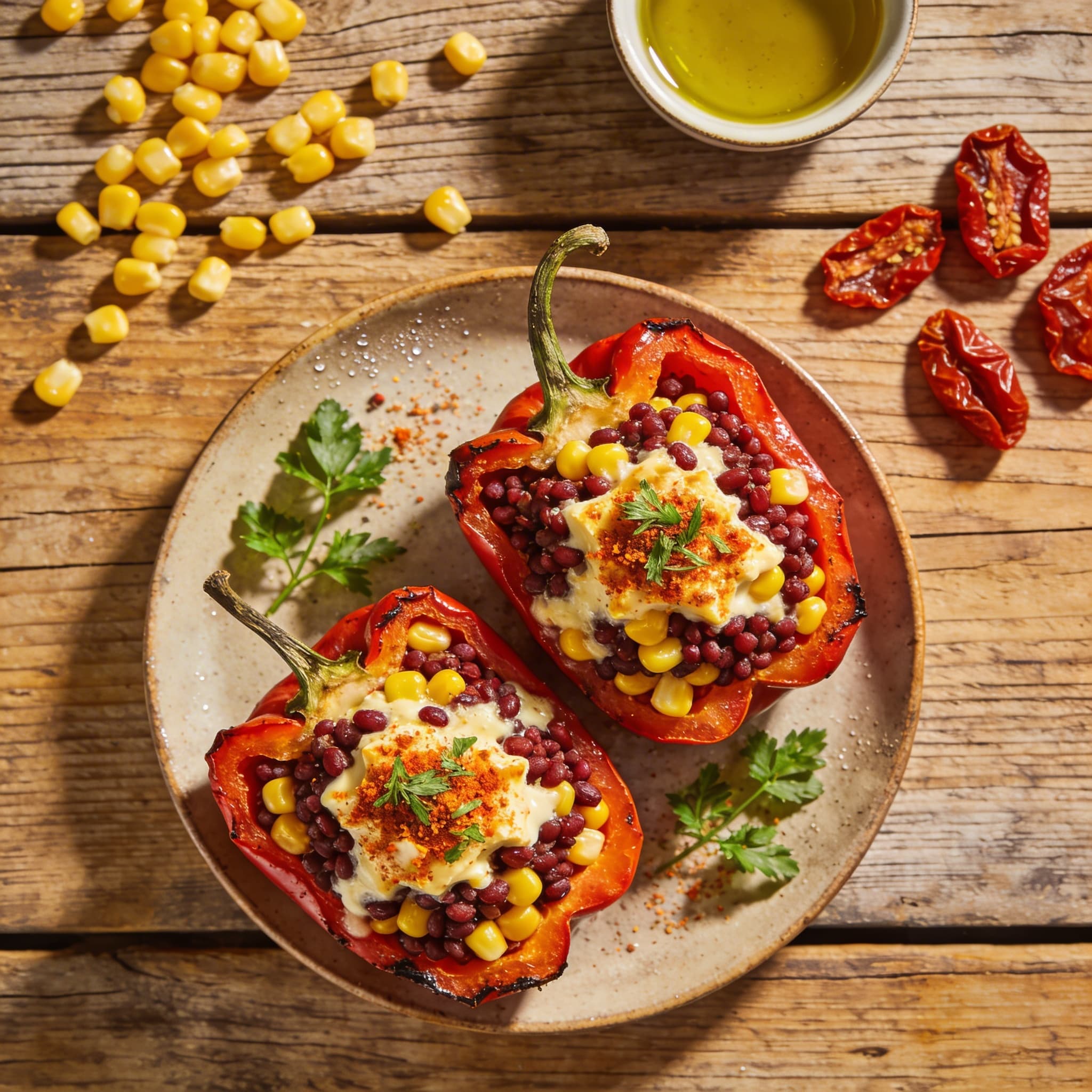 Gefüllte Linsen-Mais-Paprika